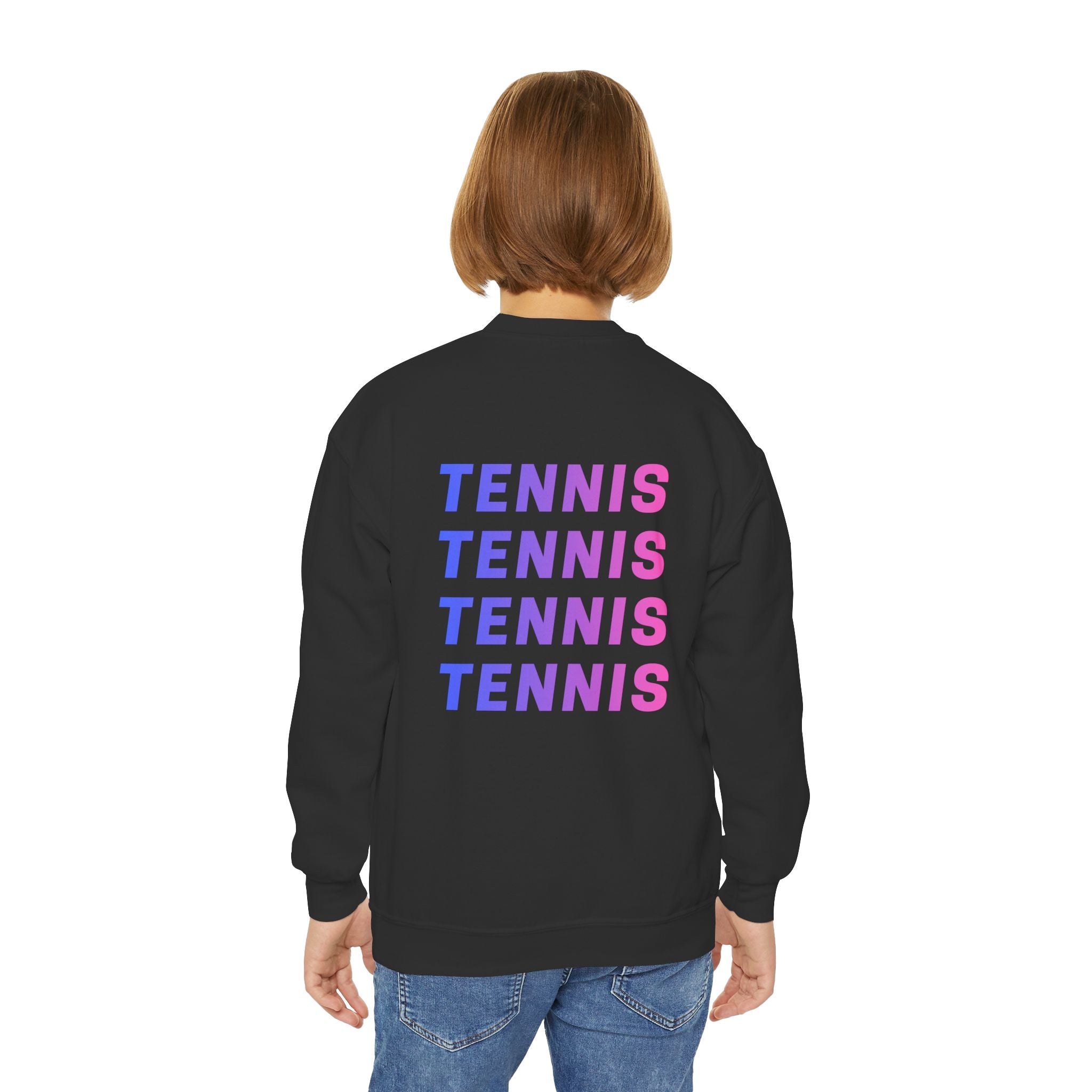 Girl's Junior Tennis Crewneck Sweatshirt – Retro Gradient "TENNIS" Graphic