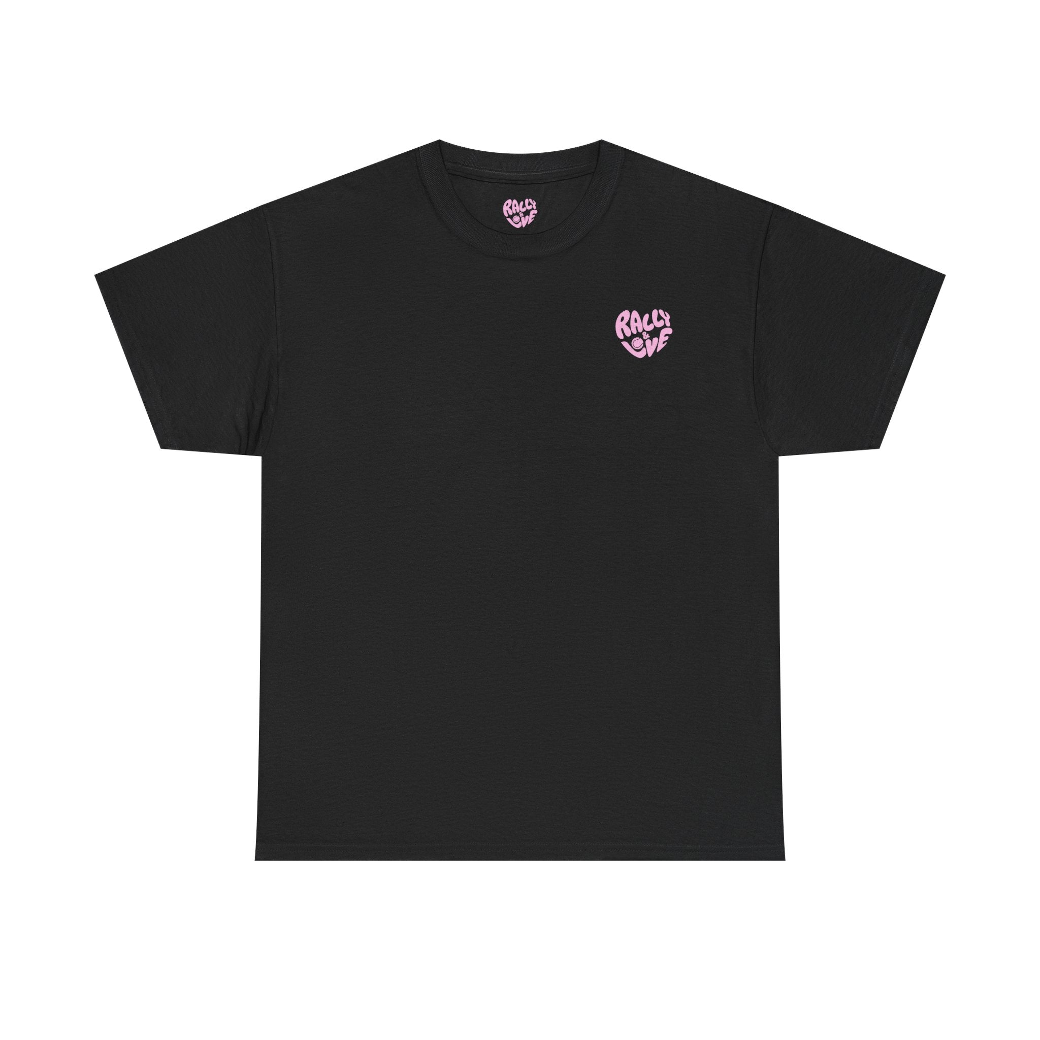 Women's Tee - Minimalist "Rally & Love" logo Chest Print (bubblegum pink)