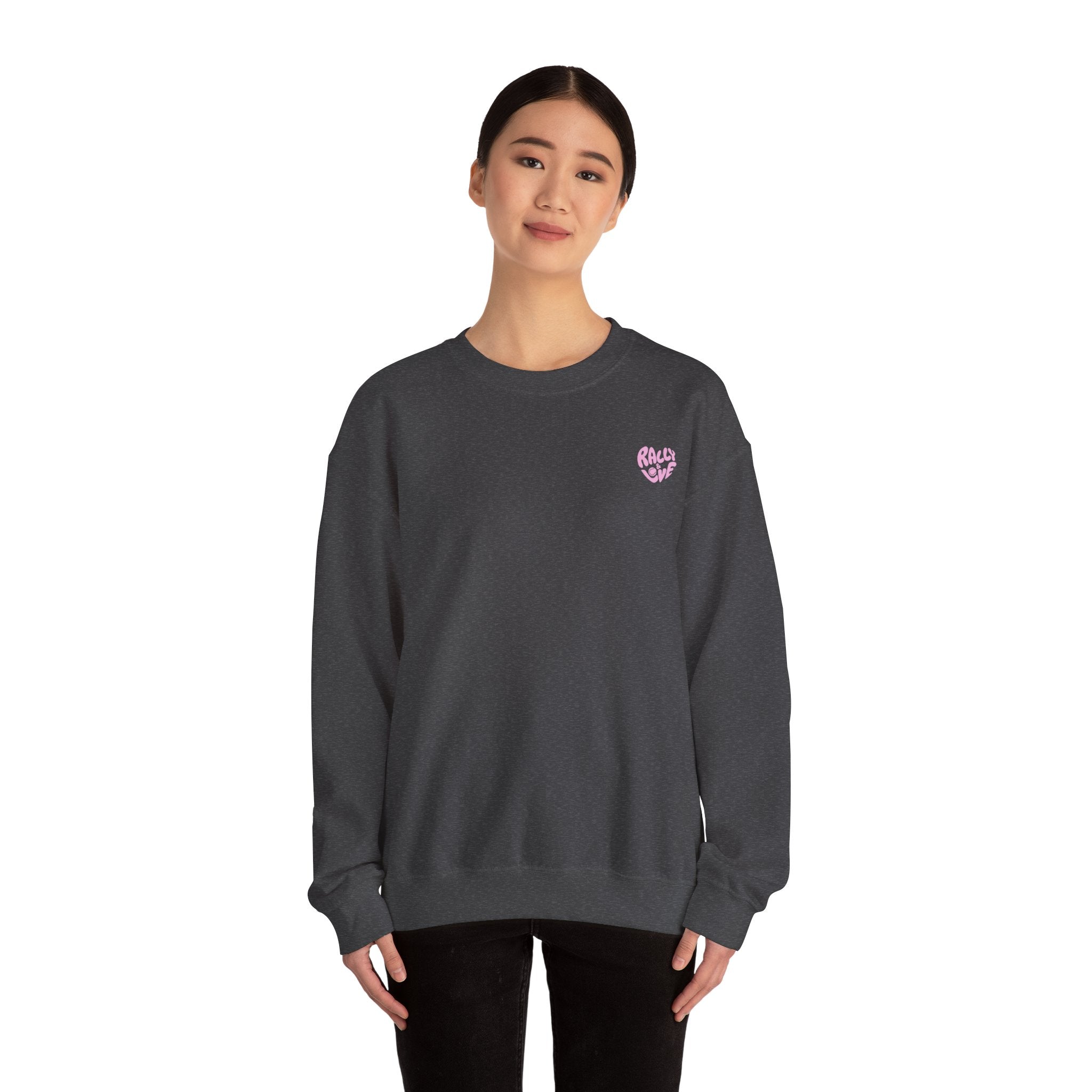Women's Crewneck Sweatshirt — "Rally & Love" logo Chest Sweatshirt (bubblegum pink)