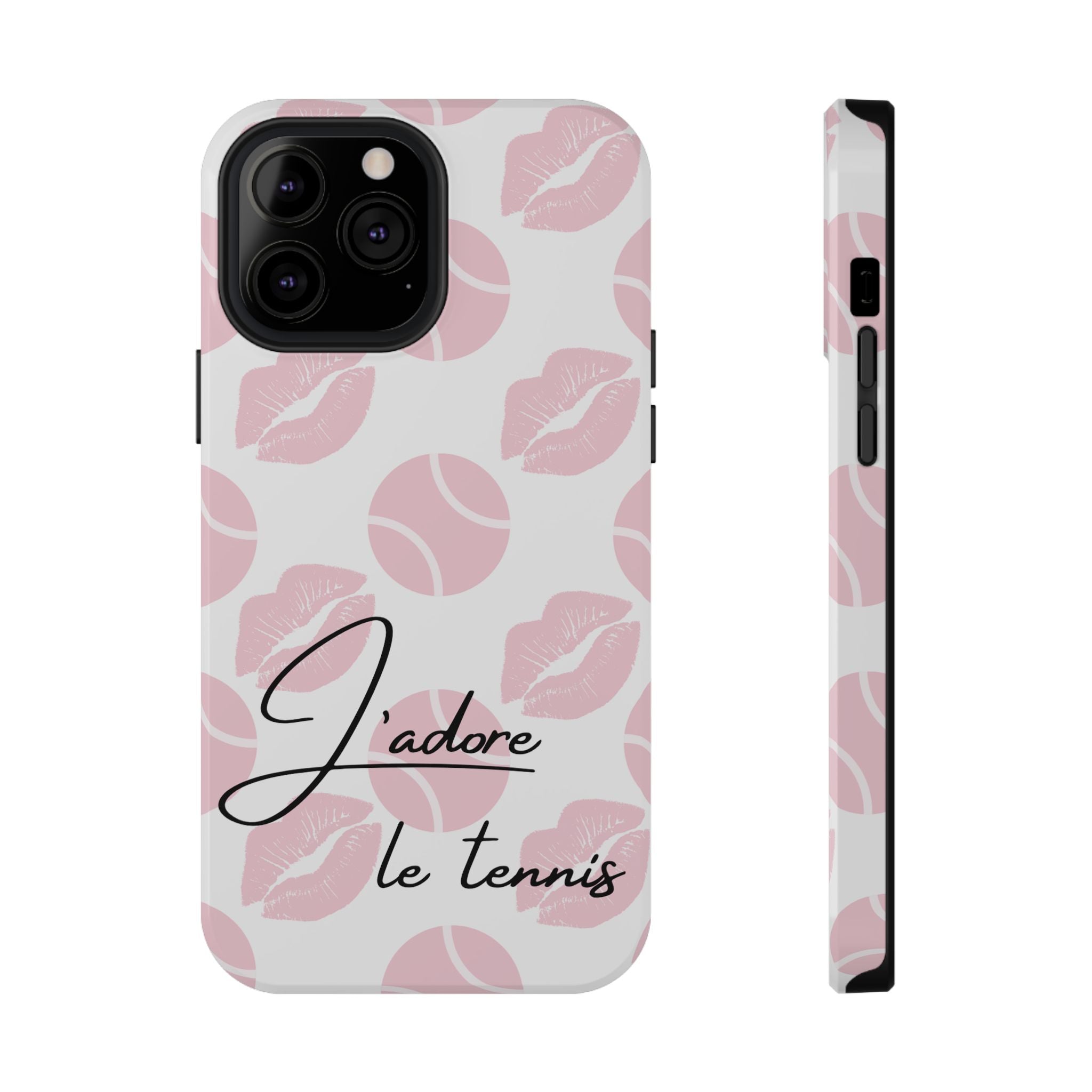 Impact-Resistant Phone Case - 'J'adore le tennis', pink tennis balls/lips