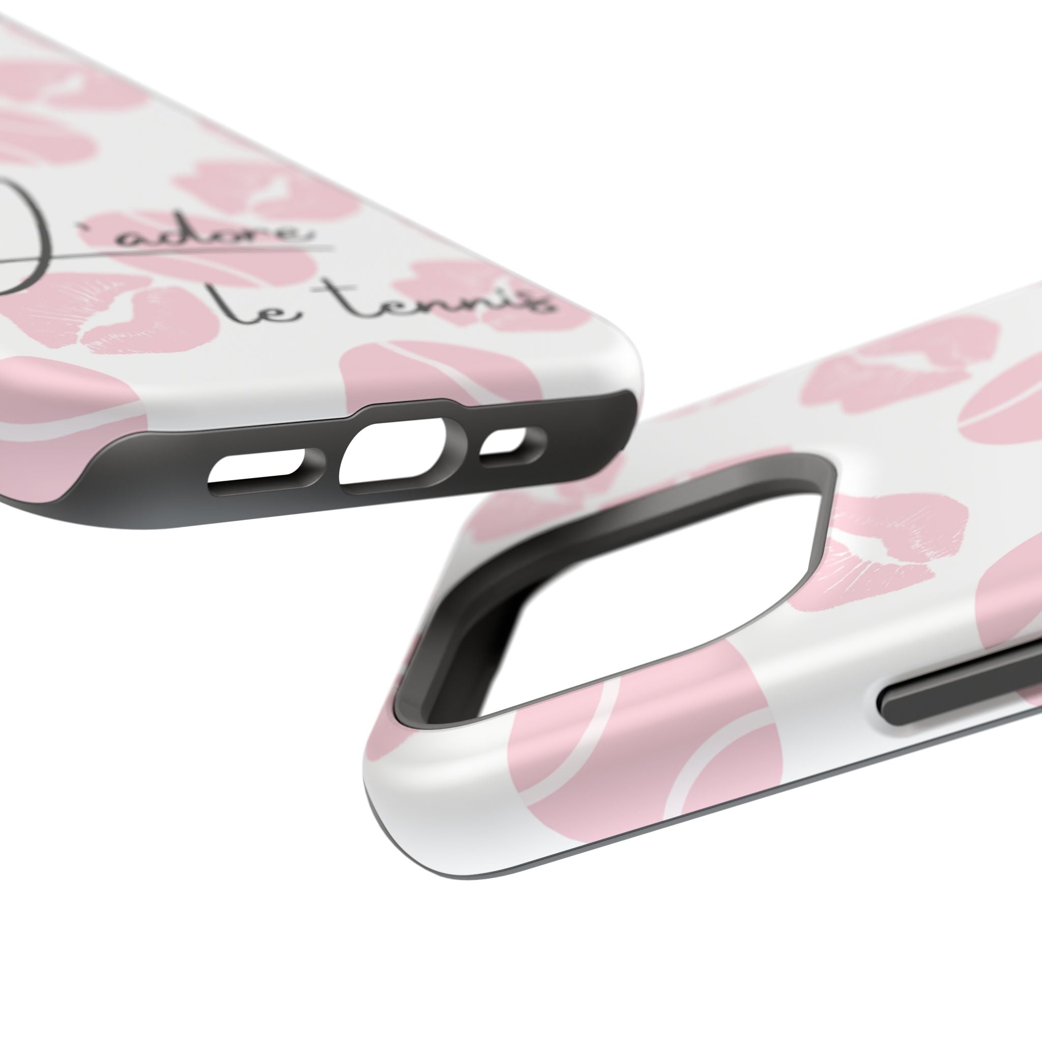 Impact-Resistant Phone Case - 'J'adore le tennis', pink tennis balls/lips