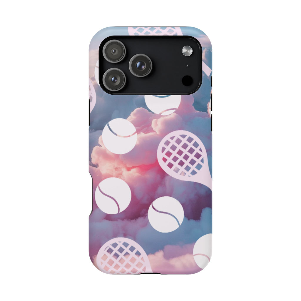 Tennis Impact-Resistant Phone Case — Tennis Rackets & Balls on Cloudscape