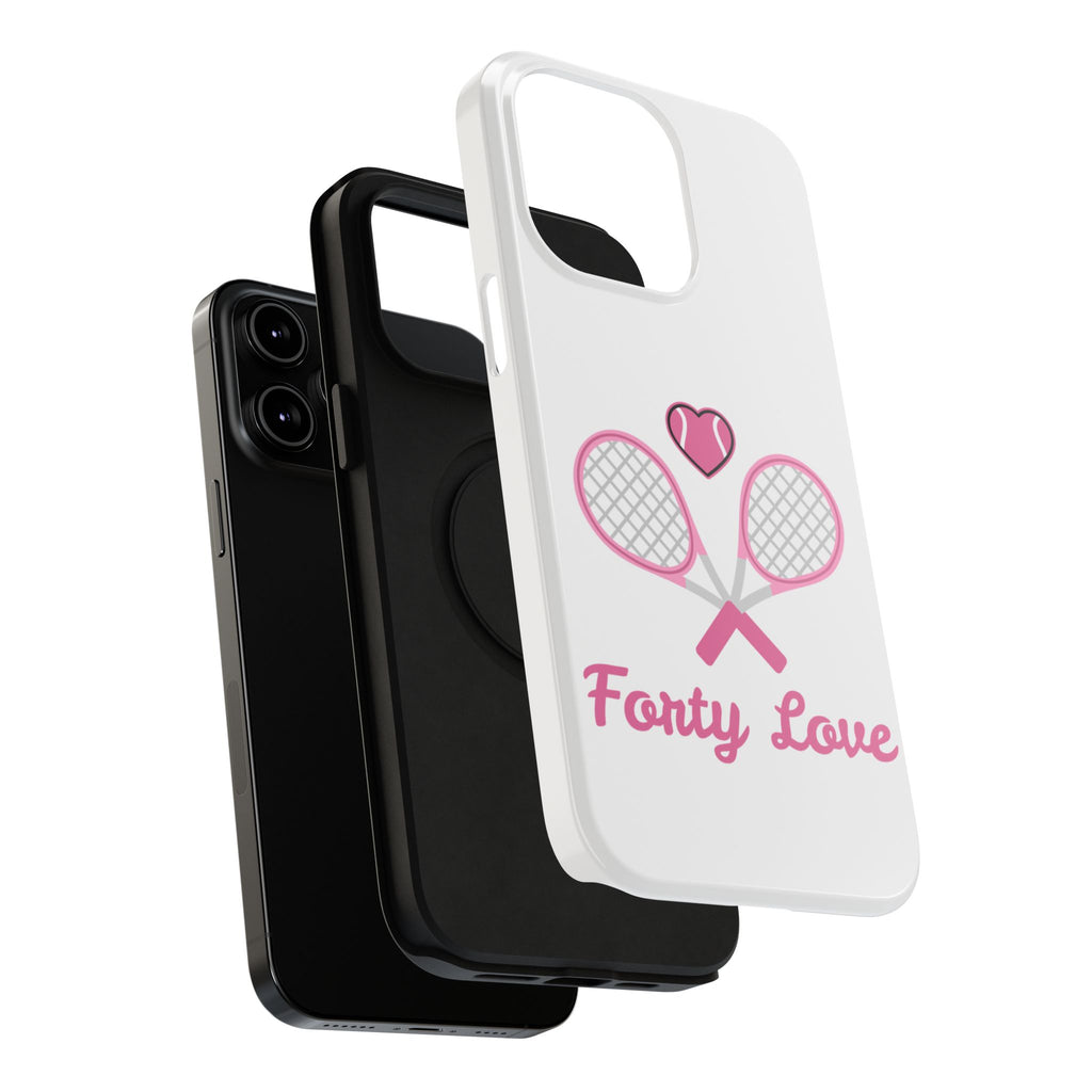 Tennis Impact‑Resistant Phone Case — 'Forty Love', pink/white
