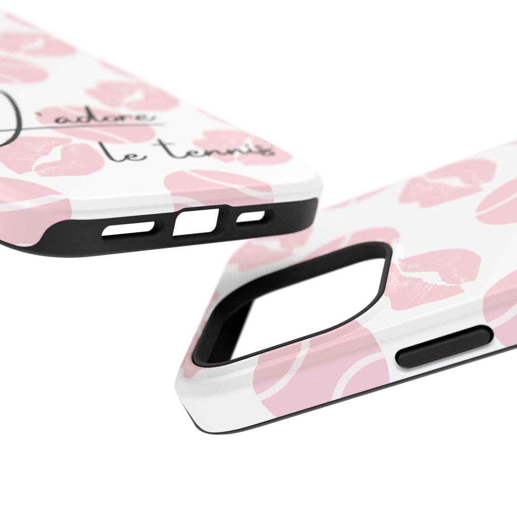 Impact-Resistant Phone Case - 'J'adore le tennis', pink tennis balls/lips