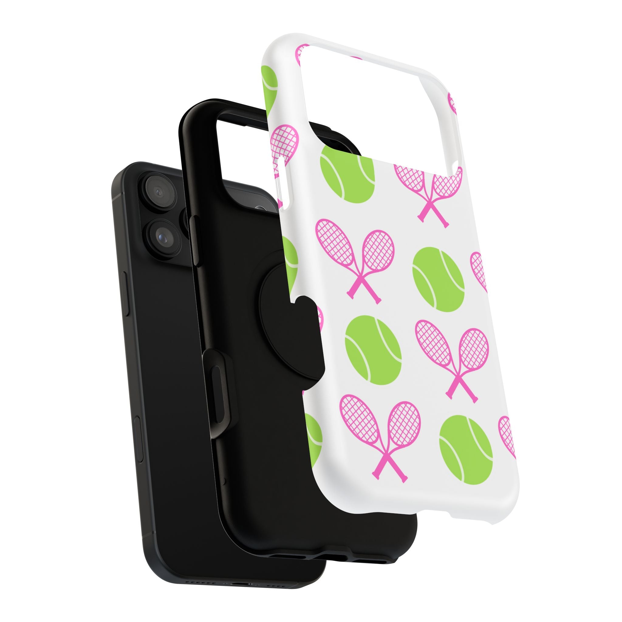 Tennis Pattern Impact-Resistant Phone Case — Pink Rackets & Green Balls