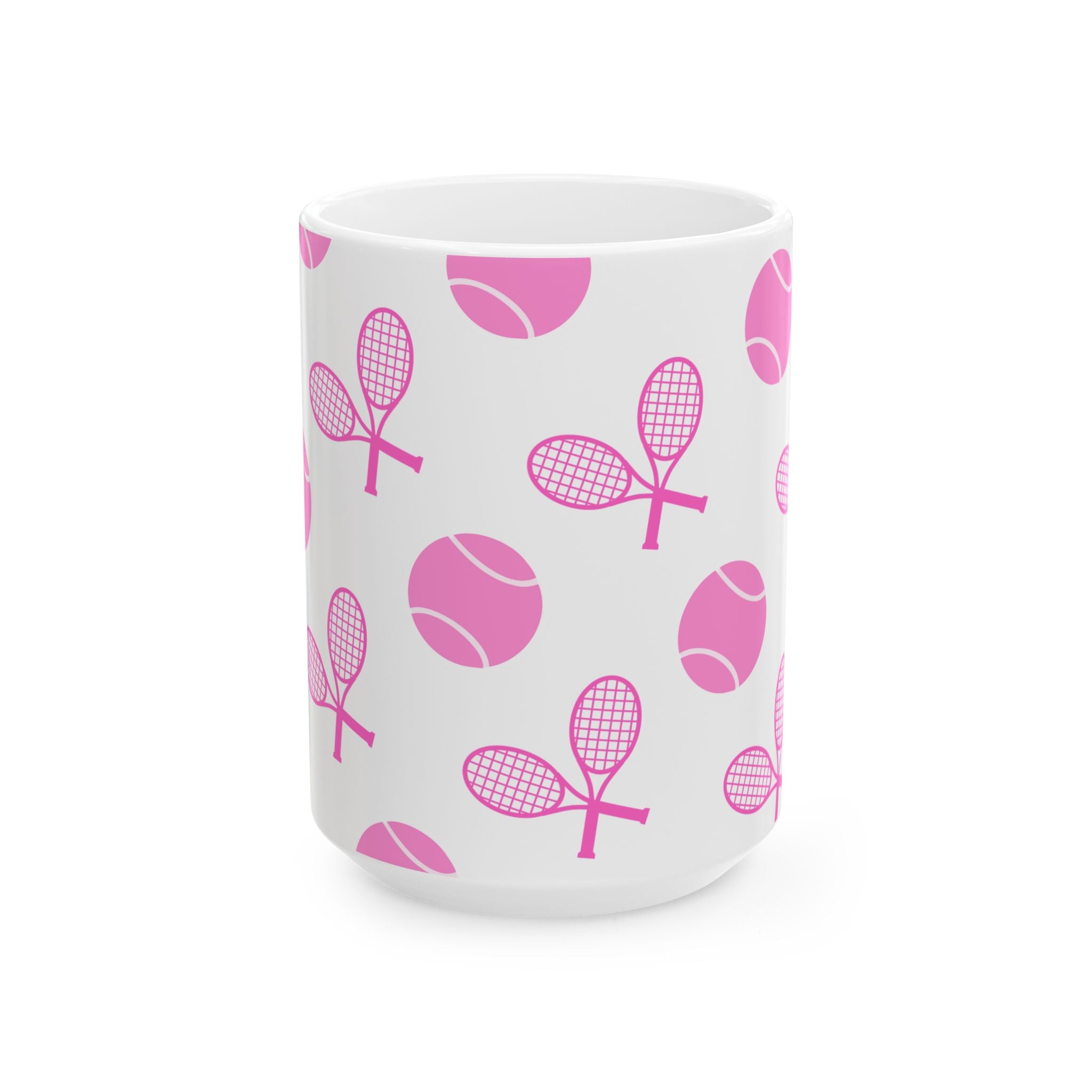 Pink Tennis Racket & Ball Ceramic Mug — 11oz/15oz Sports Gift