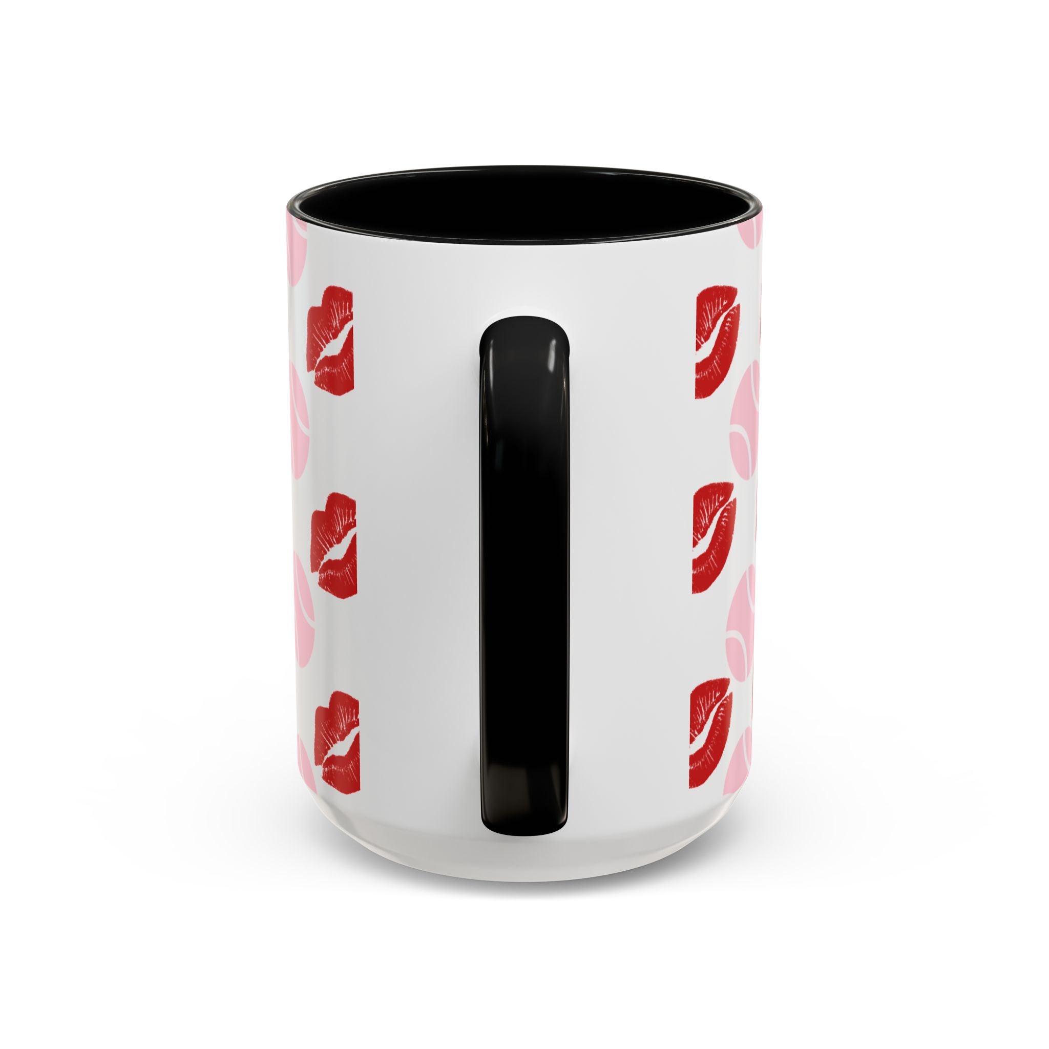 Tennis Kiss Accent Coffee Mug — 'Adore Le Tennis' Pink Balls & Red Lip Pattern (11/15 oz)