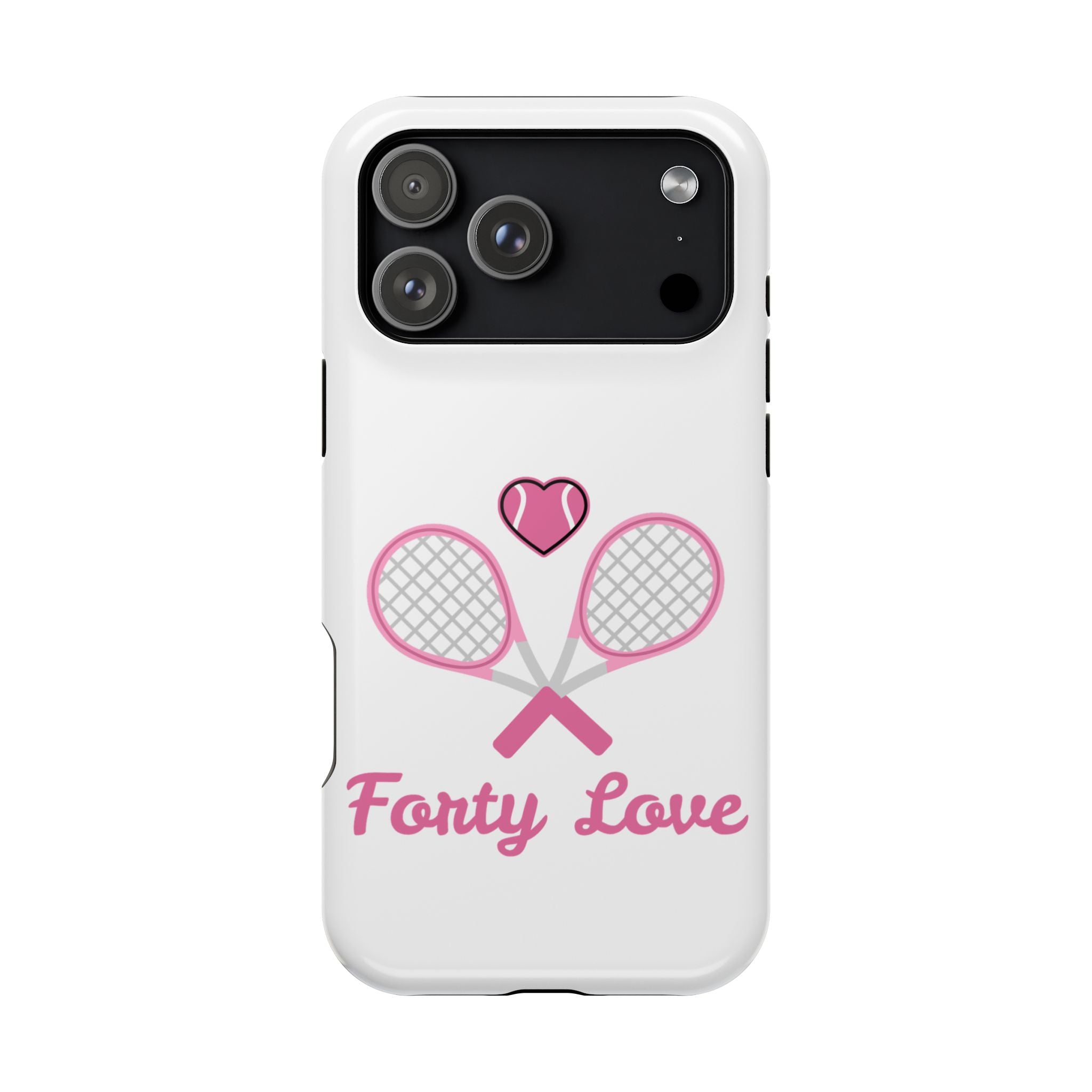 Tennis Impact‑Resistant Phone Case — 'Forty Love', pink/white
