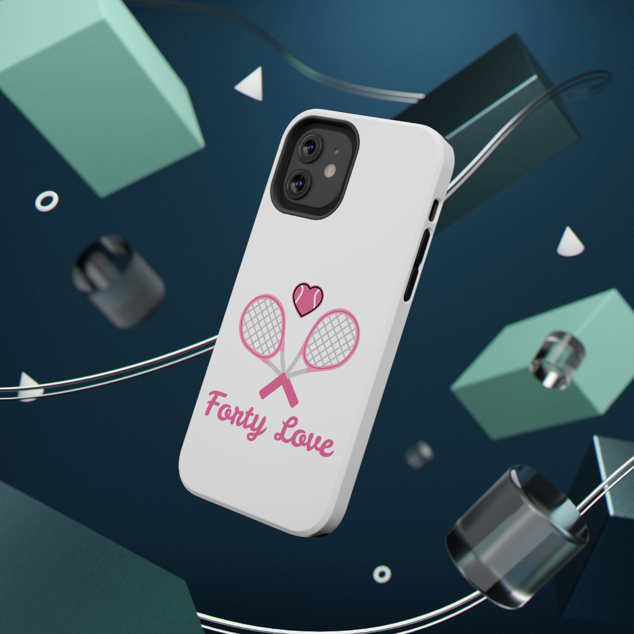 Tennis Impact‑Resistant Phone Case — 'Forty Love', pink/white