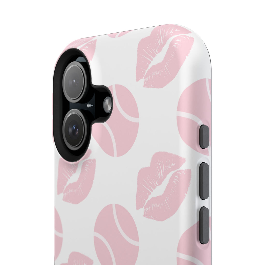 Impact-Resistant Phone Case - 'J'adore le tennis', pink tennis balls/lips