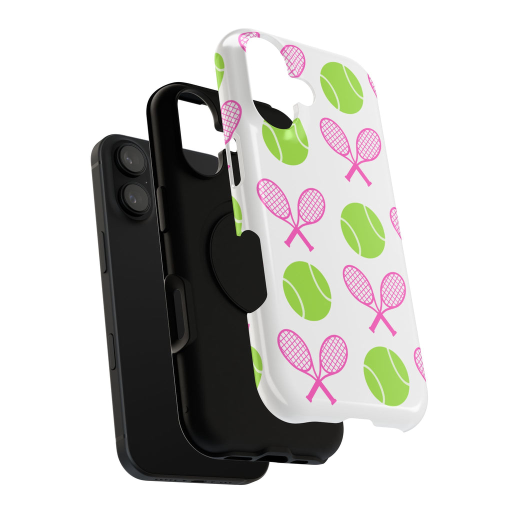 Tennis Pattern Impact-Resistant Phone Case — Pink Rackets & Green Balls