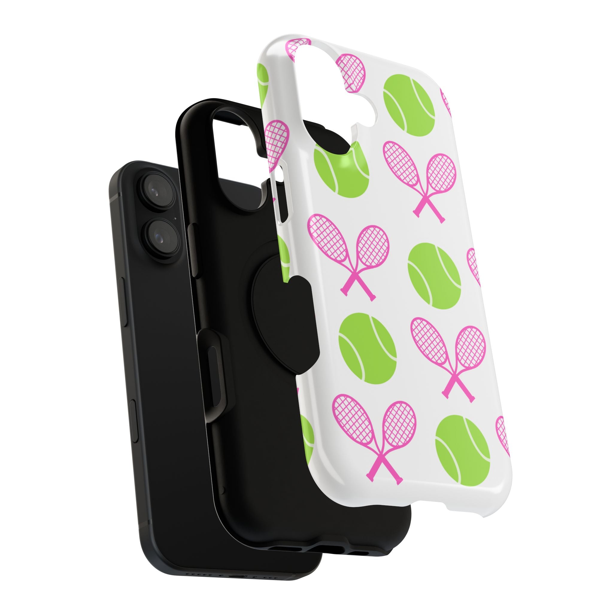 Tennis Pattern Impact-Resistant Phone Case — Pink Rackets & Green Balls