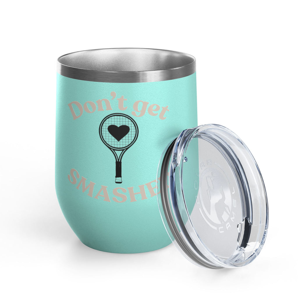 Wine Tumbler — Light tan/racket heart, "Don't Get Smashed" Tennis Wine Tumbler, 12oz