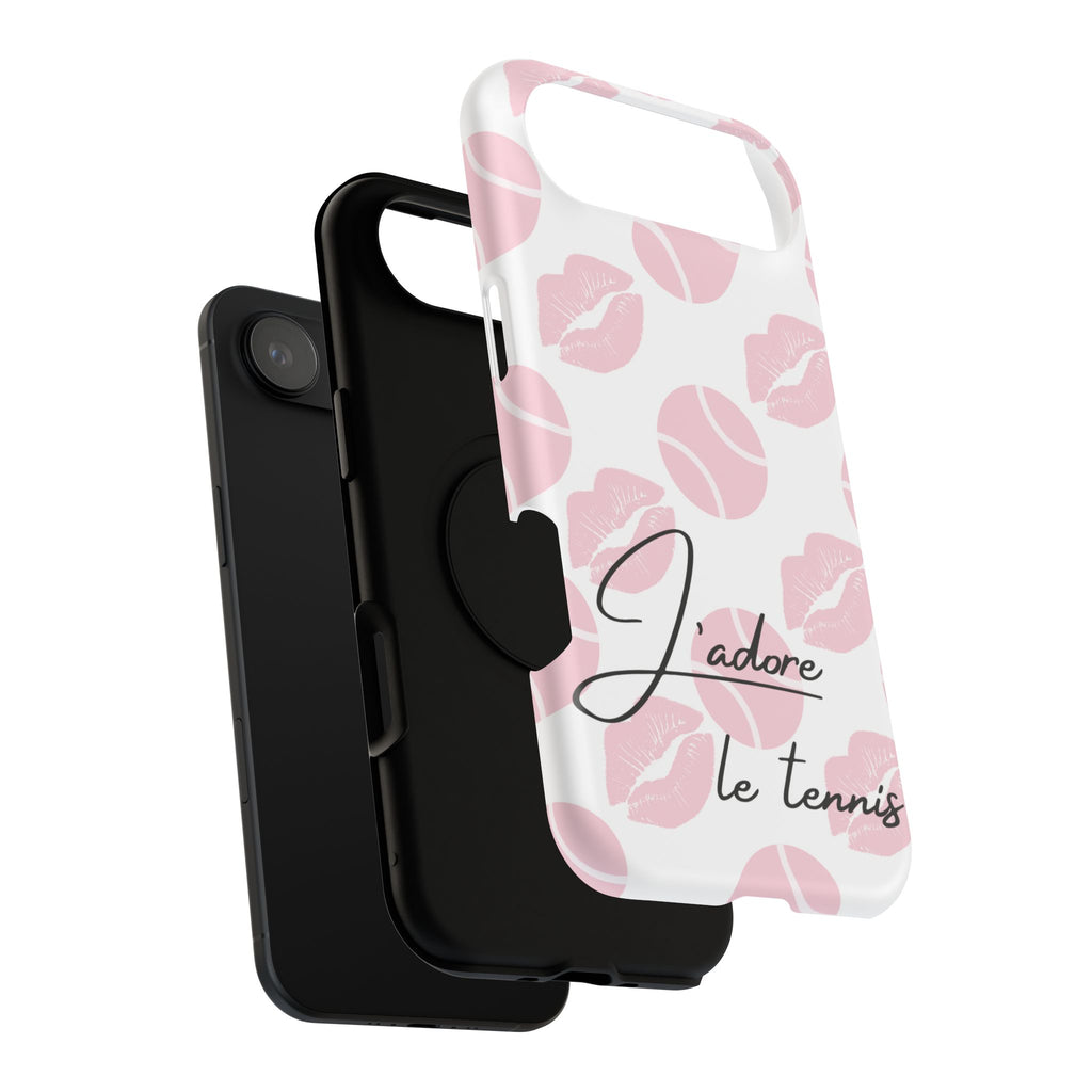 Impact-Resistant Phone Case - 'J'adore le tennis', pink tennis balls/lips