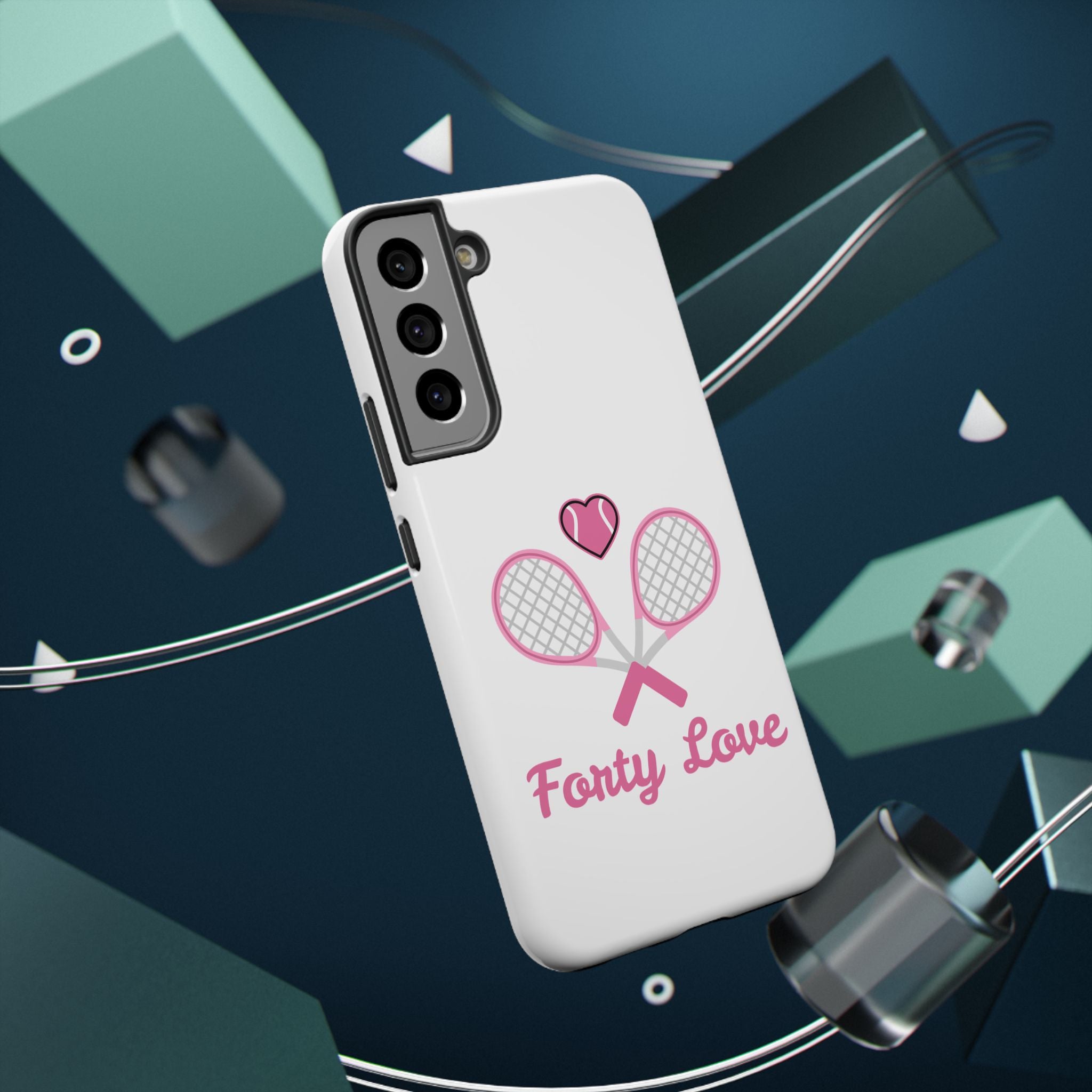 Tennis Impact‑Resistant Phone Case — 'Forty Love', pink/white
