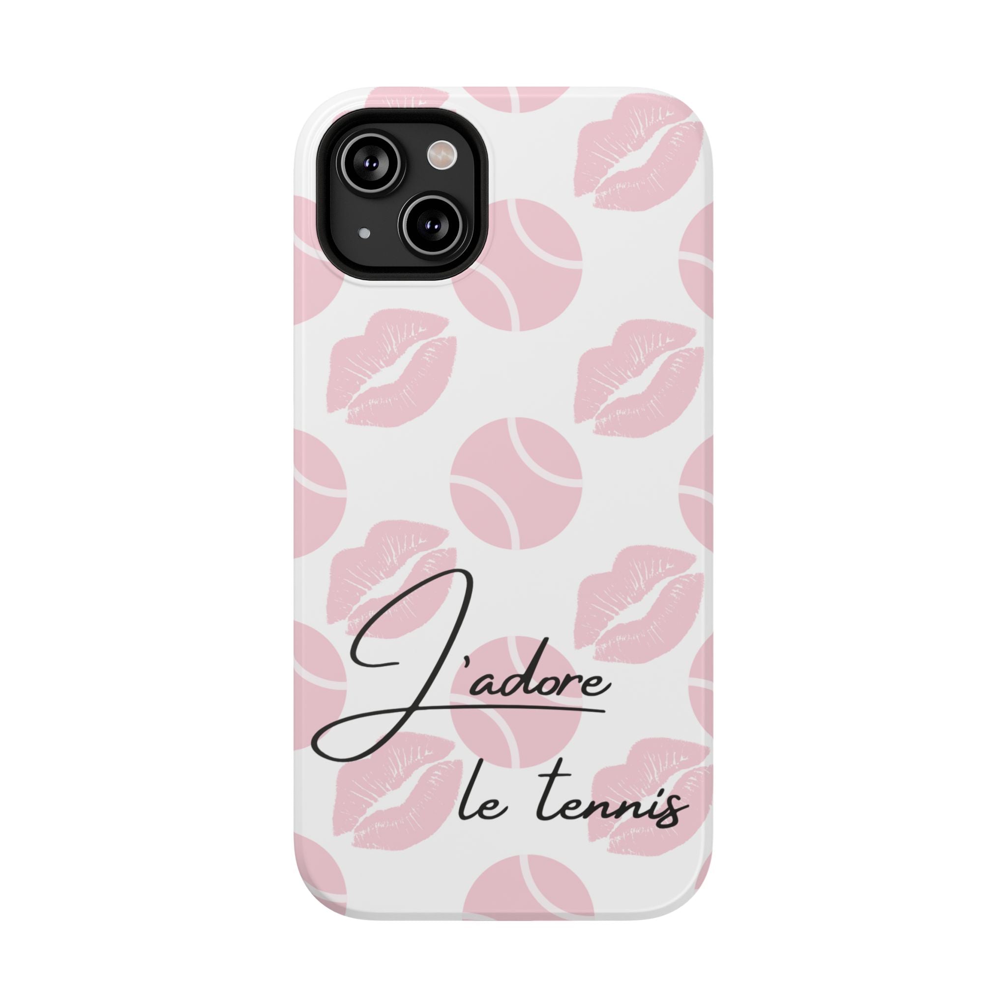 Impact-Resistant Phone Case - 'J'adore le tennis', pink tennis balls/lips