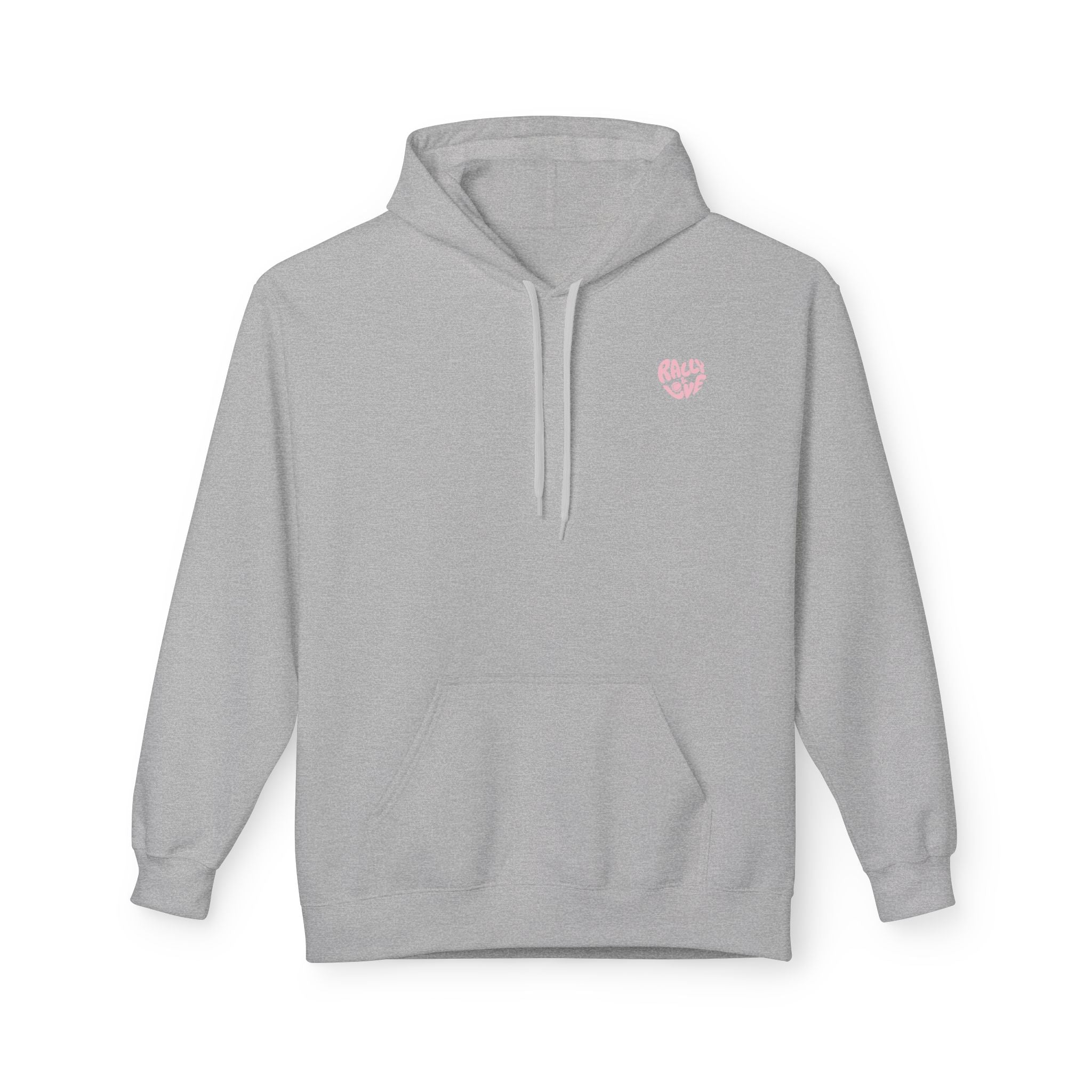 Women's Softstyle Fleece Hoodie sweatshirt - 'Rally & Love' logo, minimalist (pink)