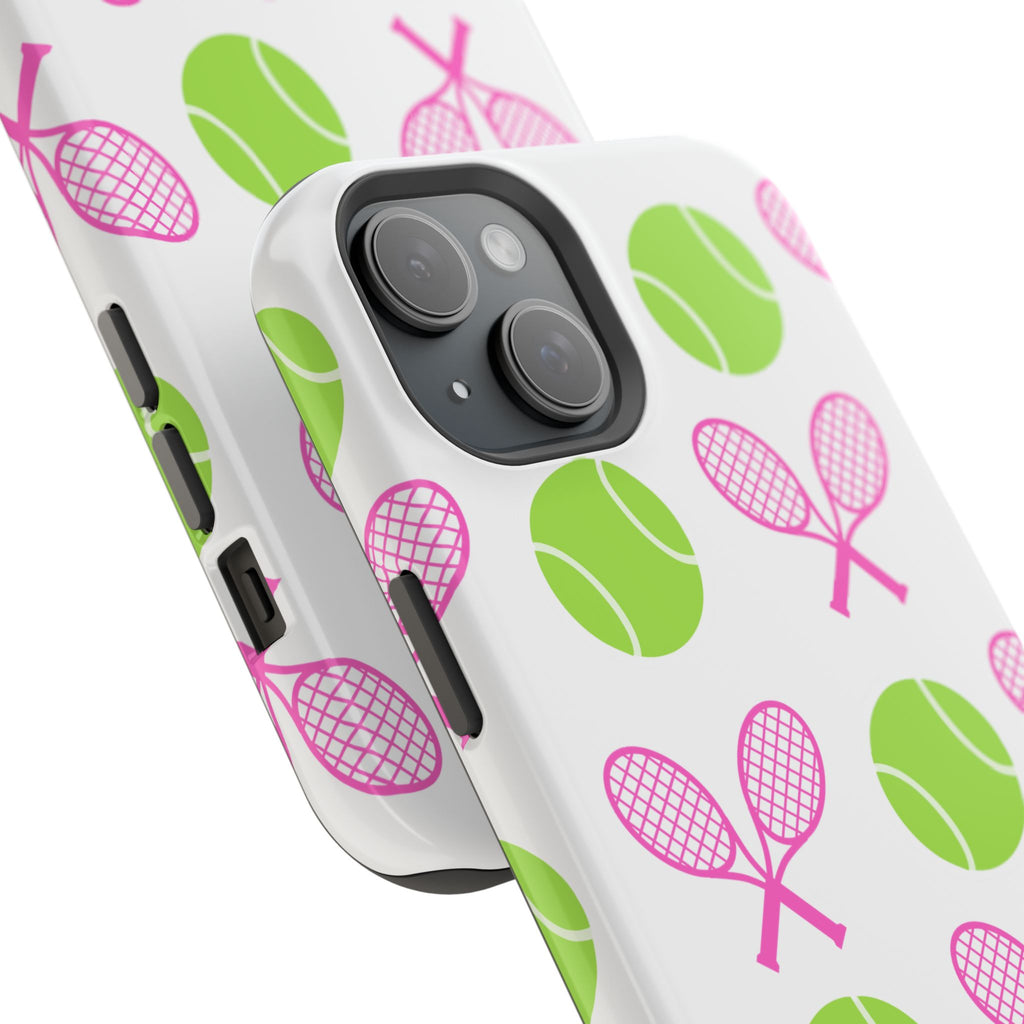 Tennis Pattern Impact-Resistant Phone Case — Pink Rackets & Green Balls