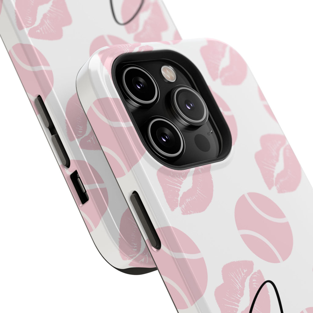 Impact-Resistant Phone Case - 'J'adore le tennis', pink tennis balls/lips