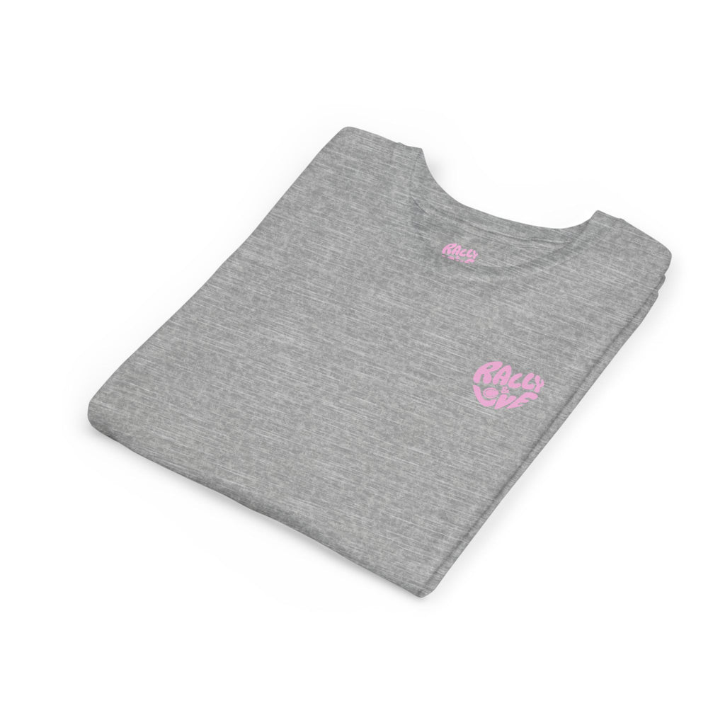 Girl's Junior Tee — 'Rally & Love' Heart Graphic Kids T-Shirt (bubblegum pink)