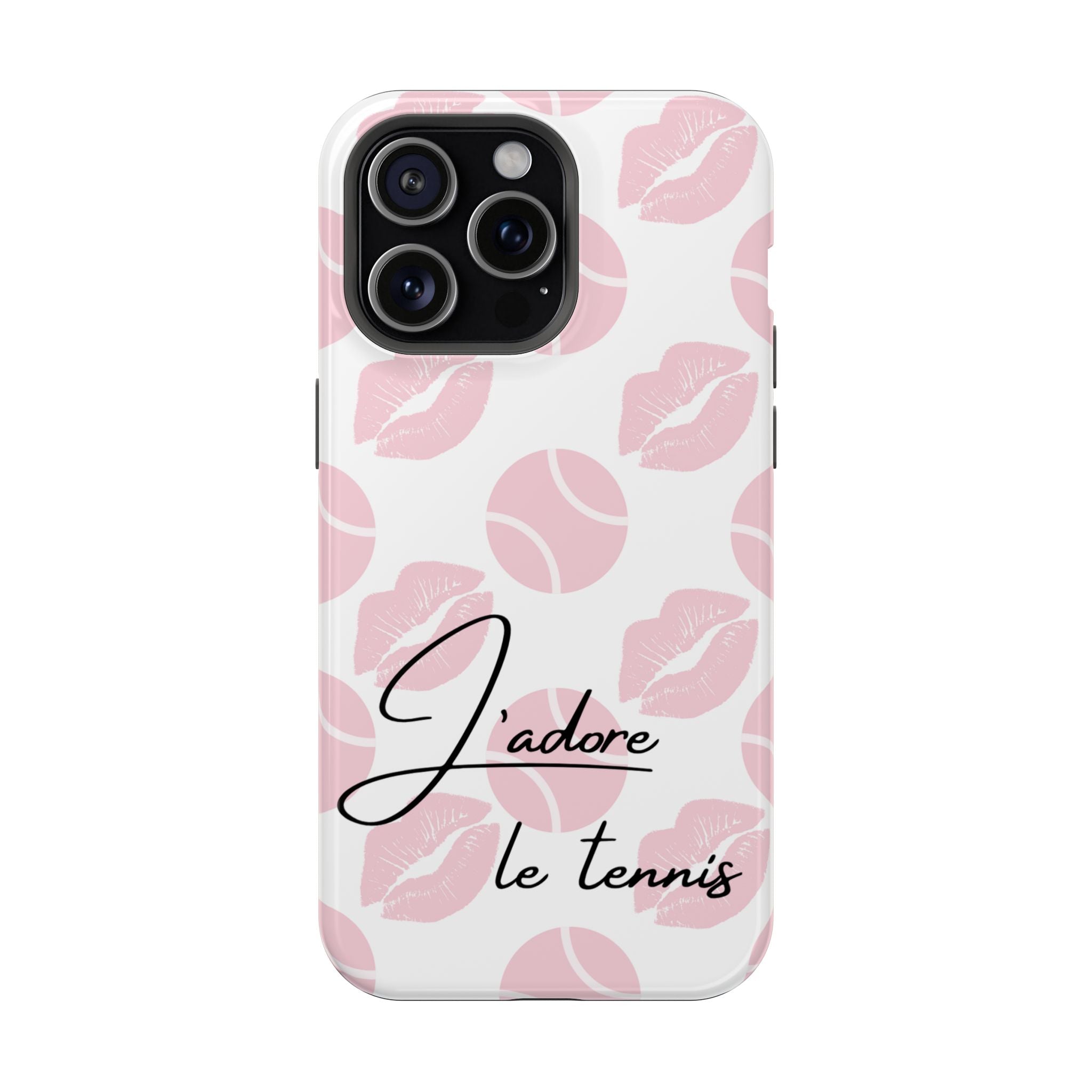 Impact-Resistant Phone Case - 'J'adore le tennis', pink tennis balls/lips
