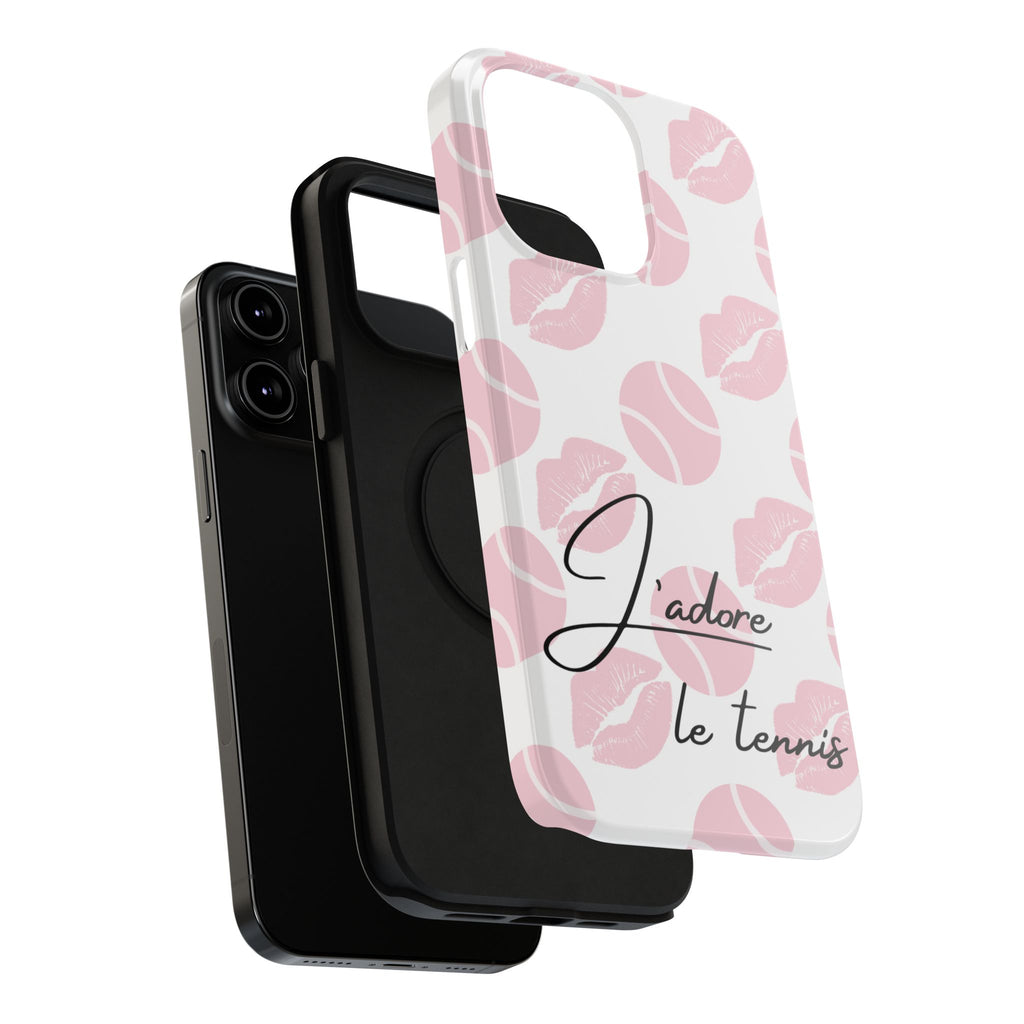 Impact-Resistant Phone Case - 'J'adore le tennis', pink tennis balls/lips