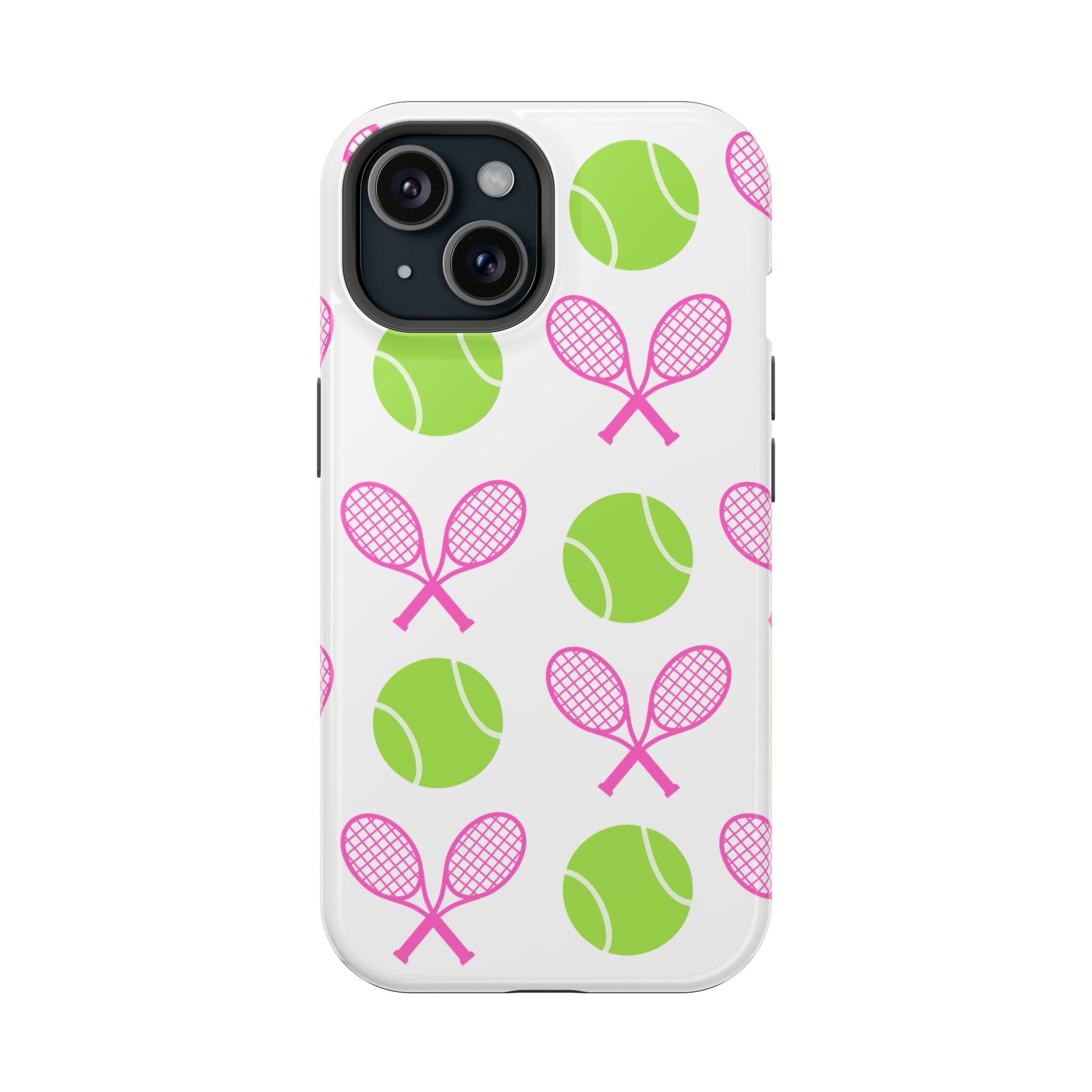 Tennis Pattern Impact-Resistant Phone Case — Pink Rackets & Green Balls