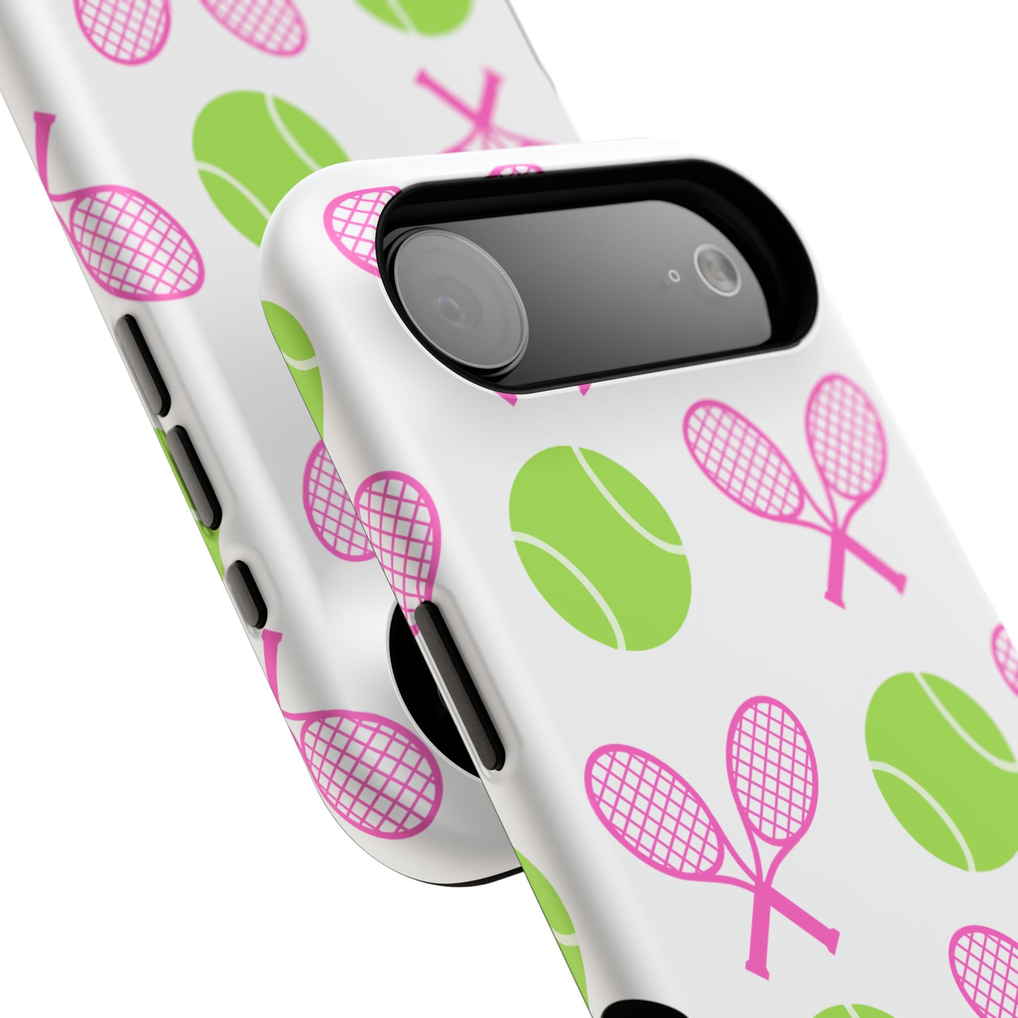 Tennis Pattern Impact-Resistant Phone Case — Pink Rackets & Green Balls