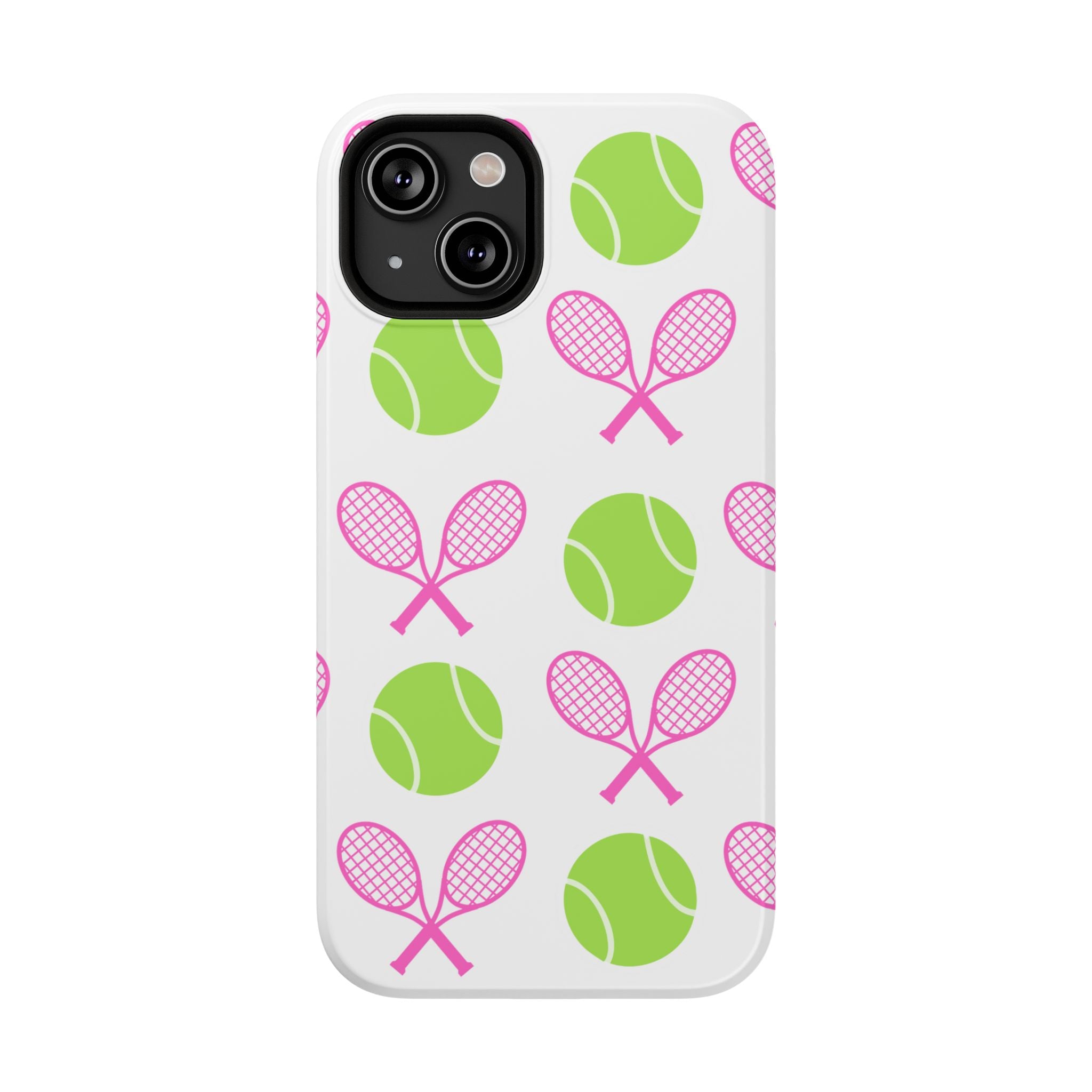 Tennis Pattern Impact-Resistant Phone Case — Pink Rackets & Green Balls