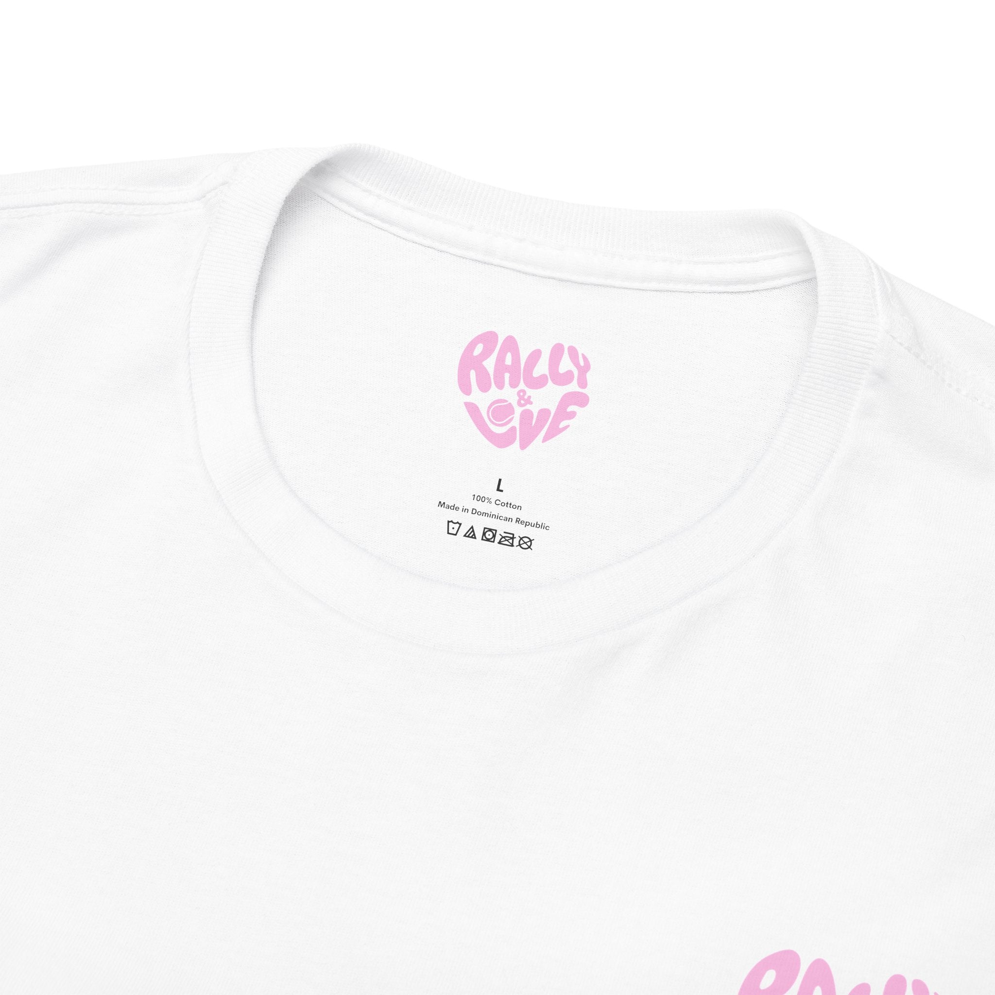 Women's Tee - Minimalist "Rally & Love" logo Chest Print (bubblegum pink)