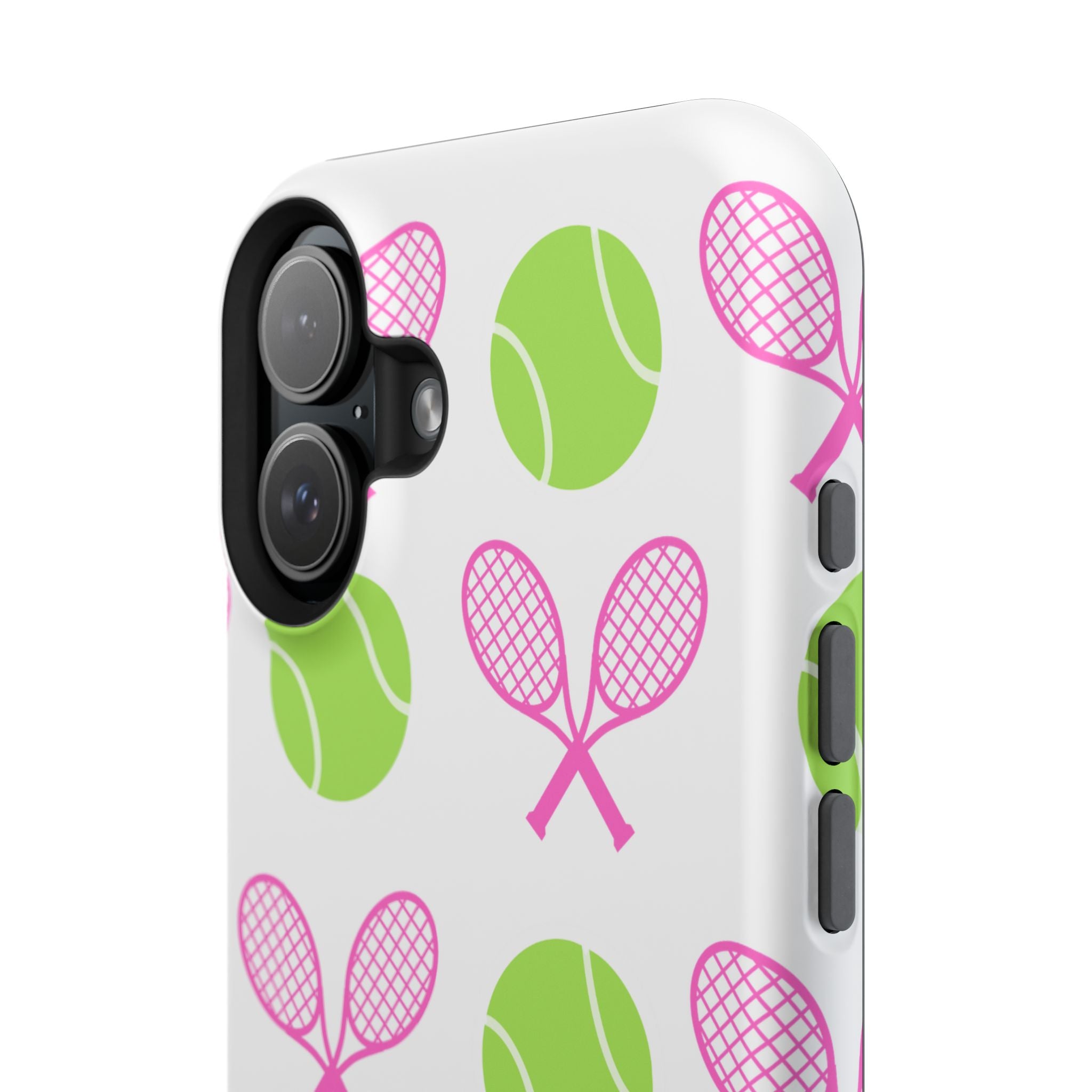 Tennis Pattern Impact-Resistant Phone Case — Pink Rackets & Green Balls