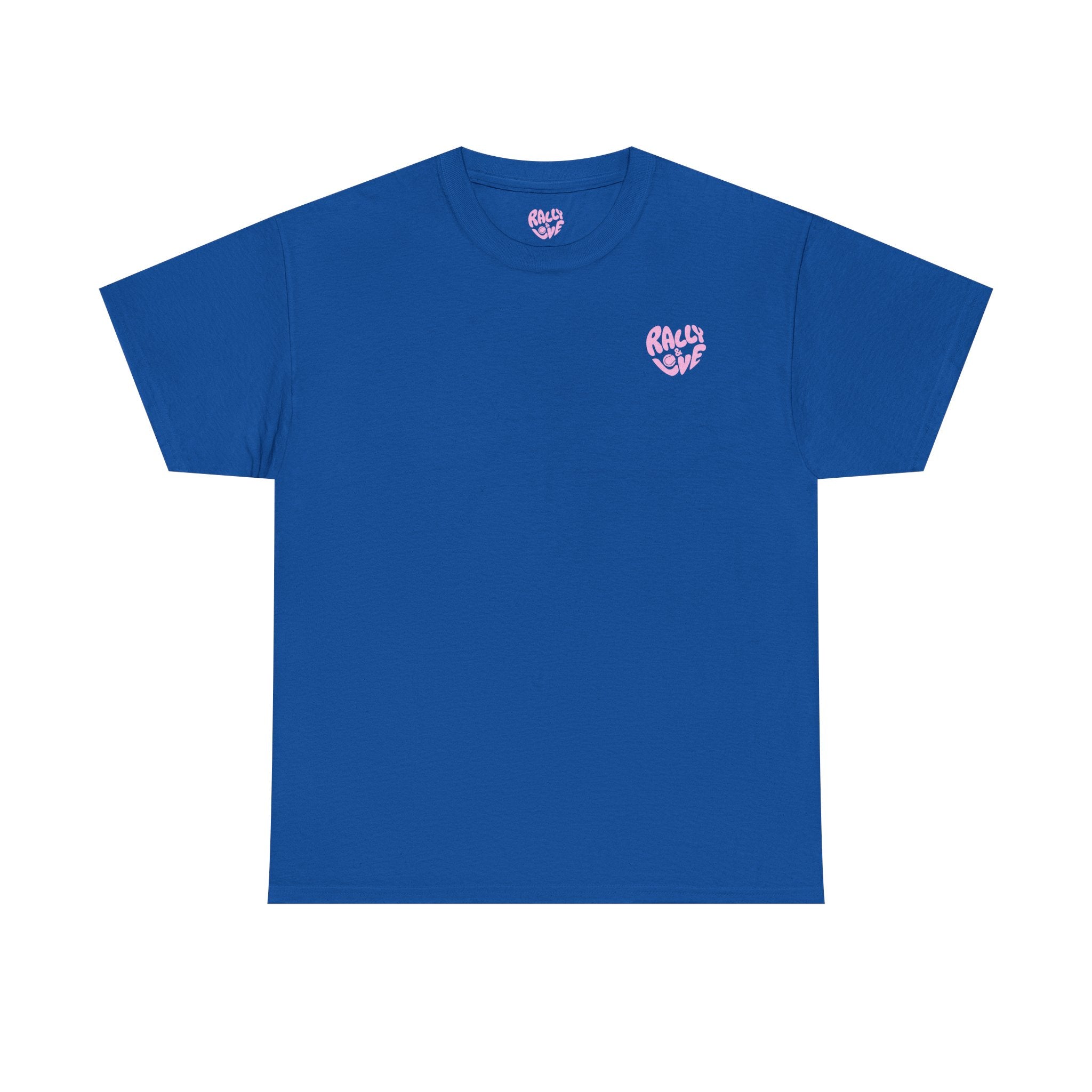 Women's Tee - Minimalist "Rally & Love" logo Chest Print (bubblegum pink)