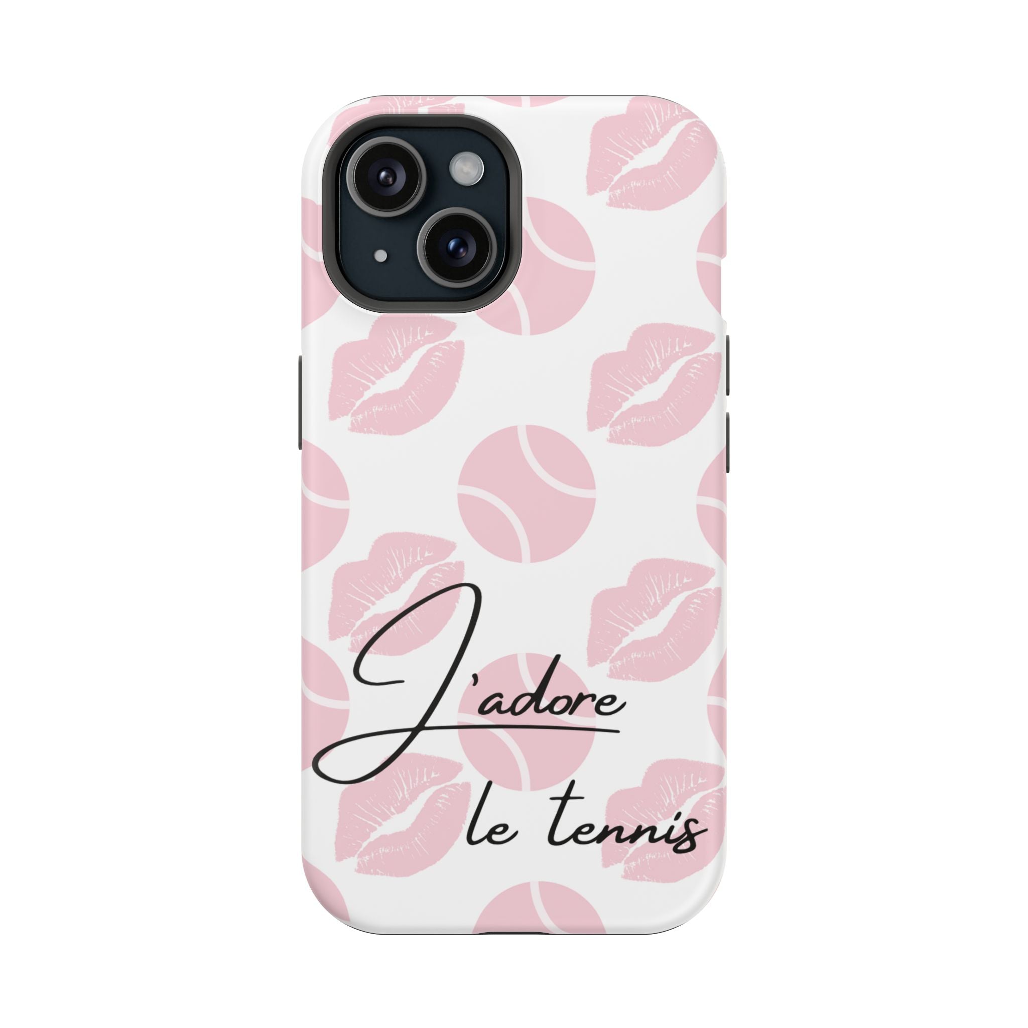 Impact-Resistant Phone Case - 'J'adore le tennis', pink tennis balls/lips