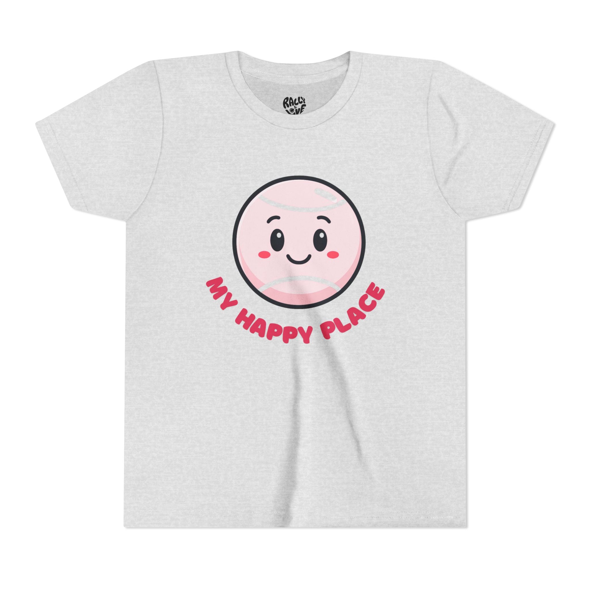 Girl's Junior Tee — Cute Smiling Tennis Ball "My Happy Place" Kids Shirt