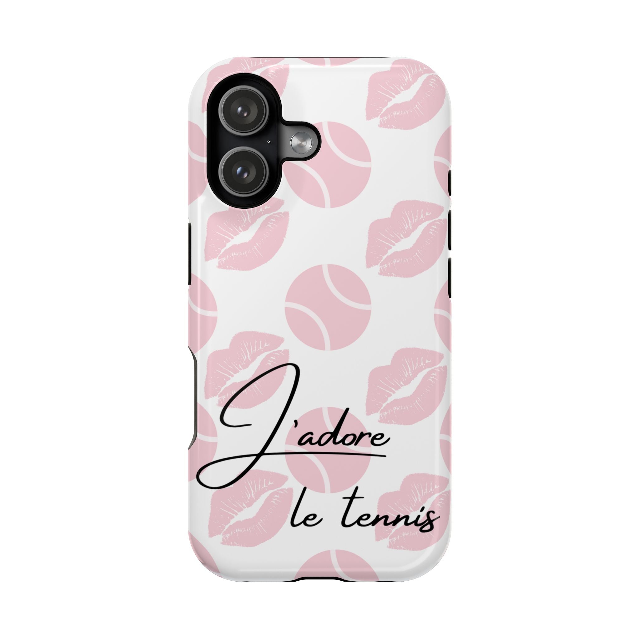 Impact-Resistant Phone Case - 'J'adore le tennis', pink tennis balls/lips