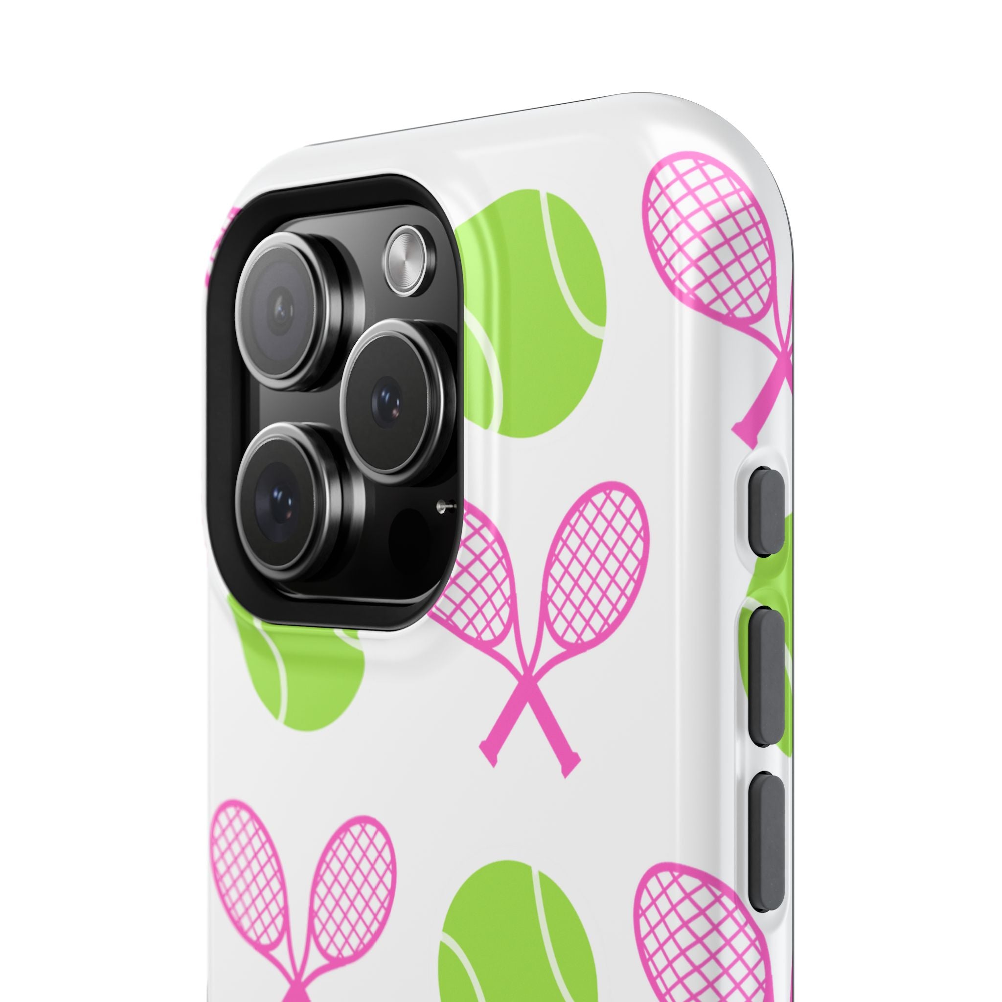 Tennis Pattern Impact-Resistant Phone Case — Pink Rackets & Green Balls