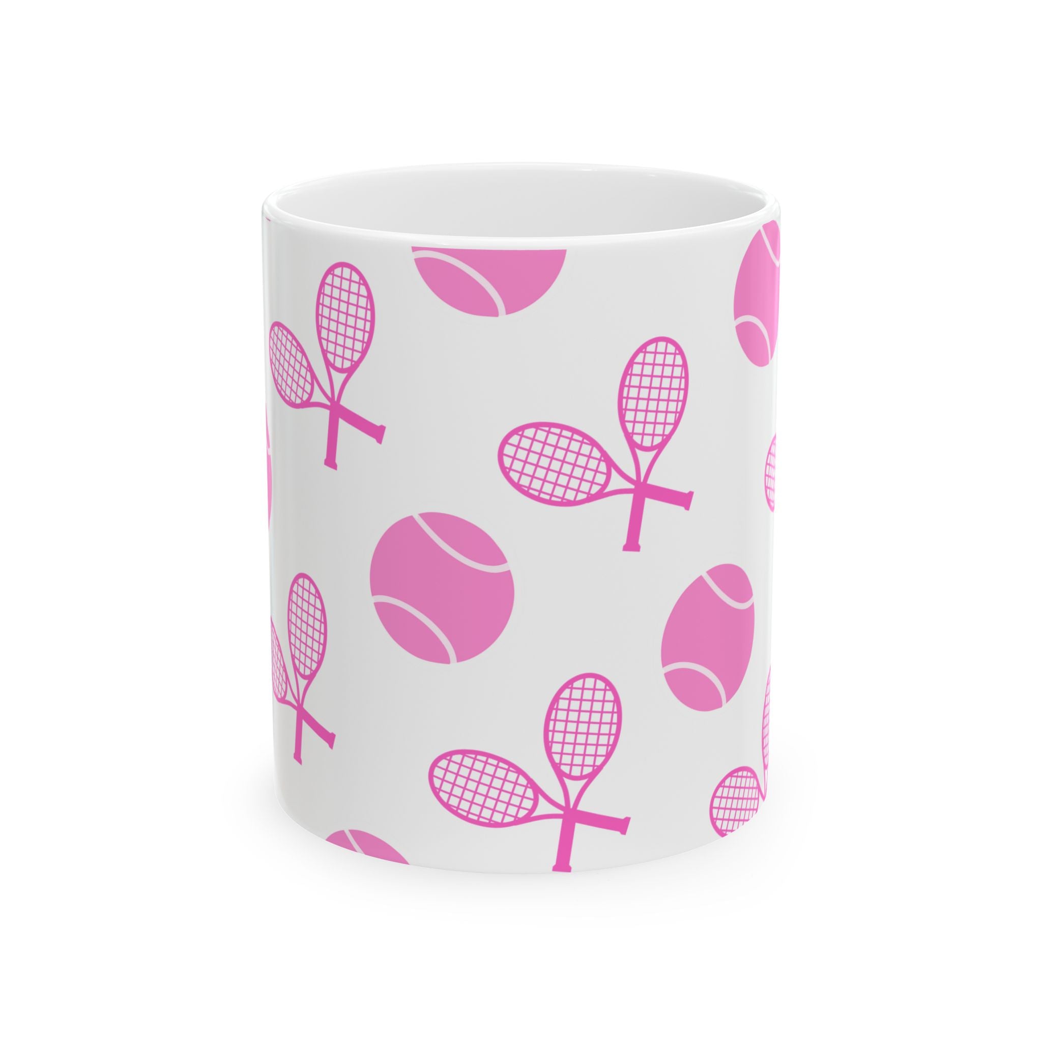 Pink Tennis Racket & Ball Ceramic Mug — 11oz/15oz Sports Gift