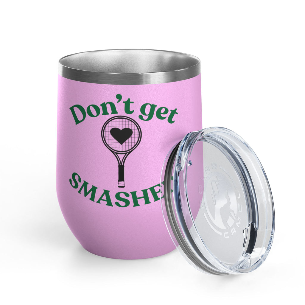 Wine Tumbler — White/racket heart, "Don't Get Smashed" Tennis Wine Tumbler, 12oz
