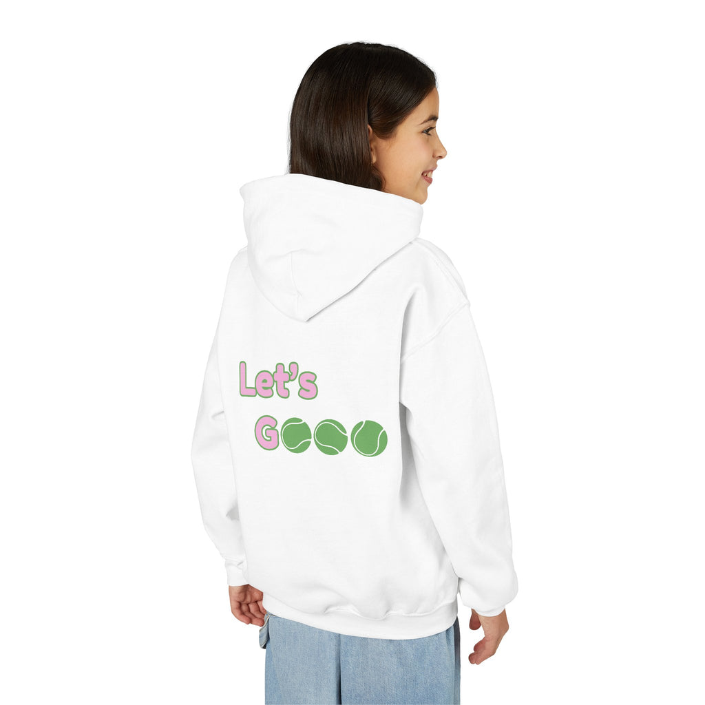 Girl's Junior Hoodie sweatshirt — “Let’s Go” Tennis Graphic Sweatshirt (Pink & Green)