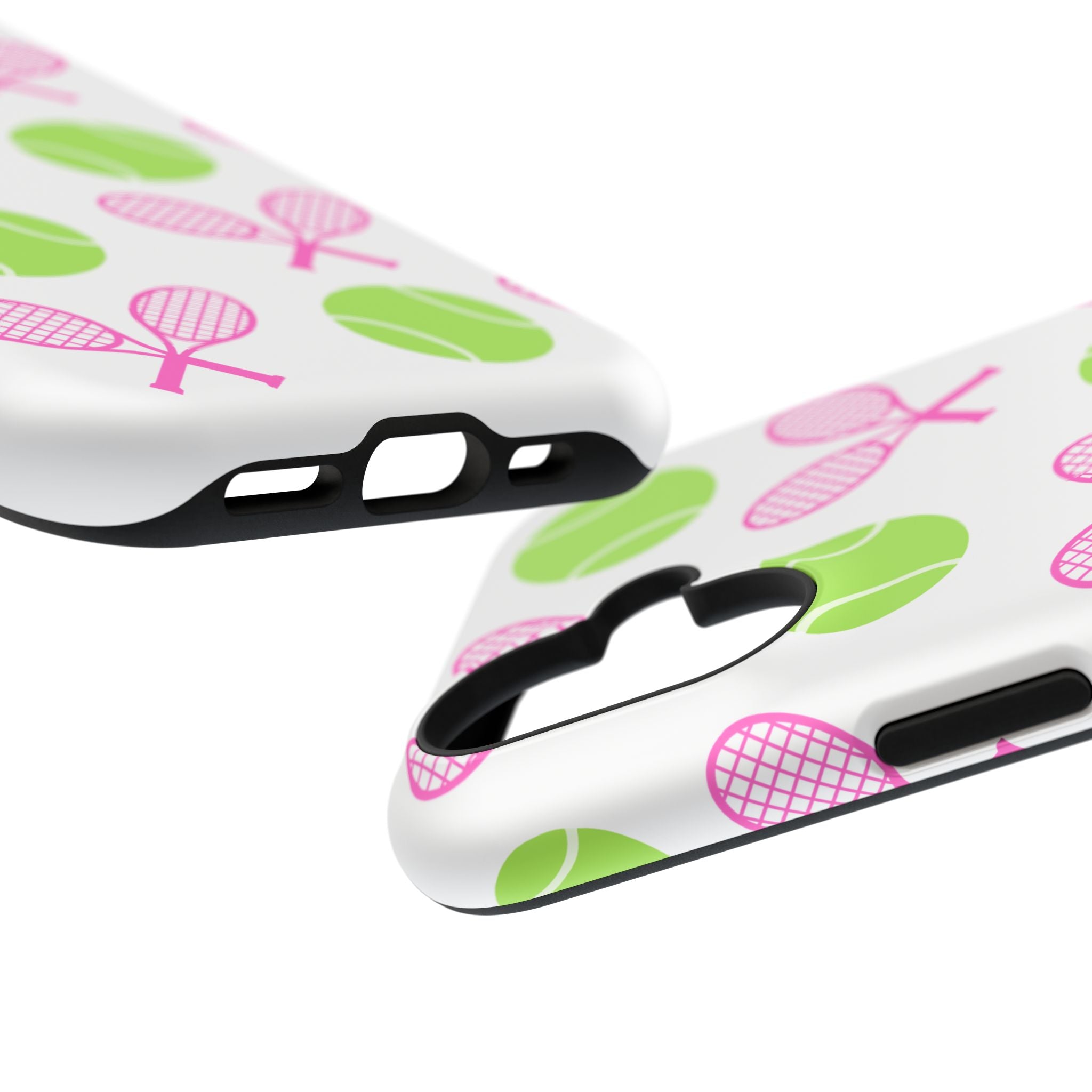 Tennis Pattern Impact-Resistant Phone Case — Pink Rackets & Green Balls