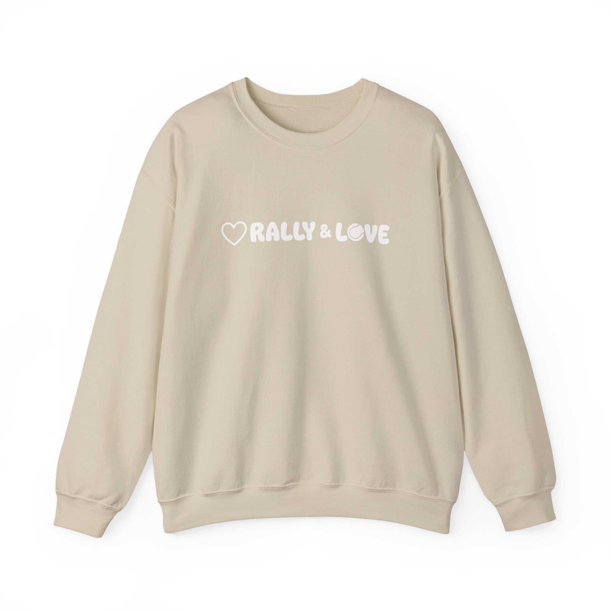 Women's Crewneck Sweatshirt - 'Rally & Love' tennis, soft neutral sweatshirt (cream)