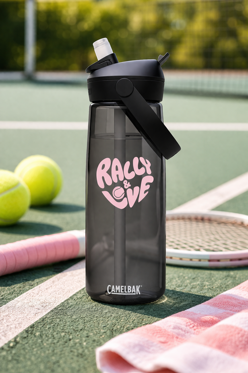 25oz Flip Straw Bottle - Pink "Rally & Love" logo