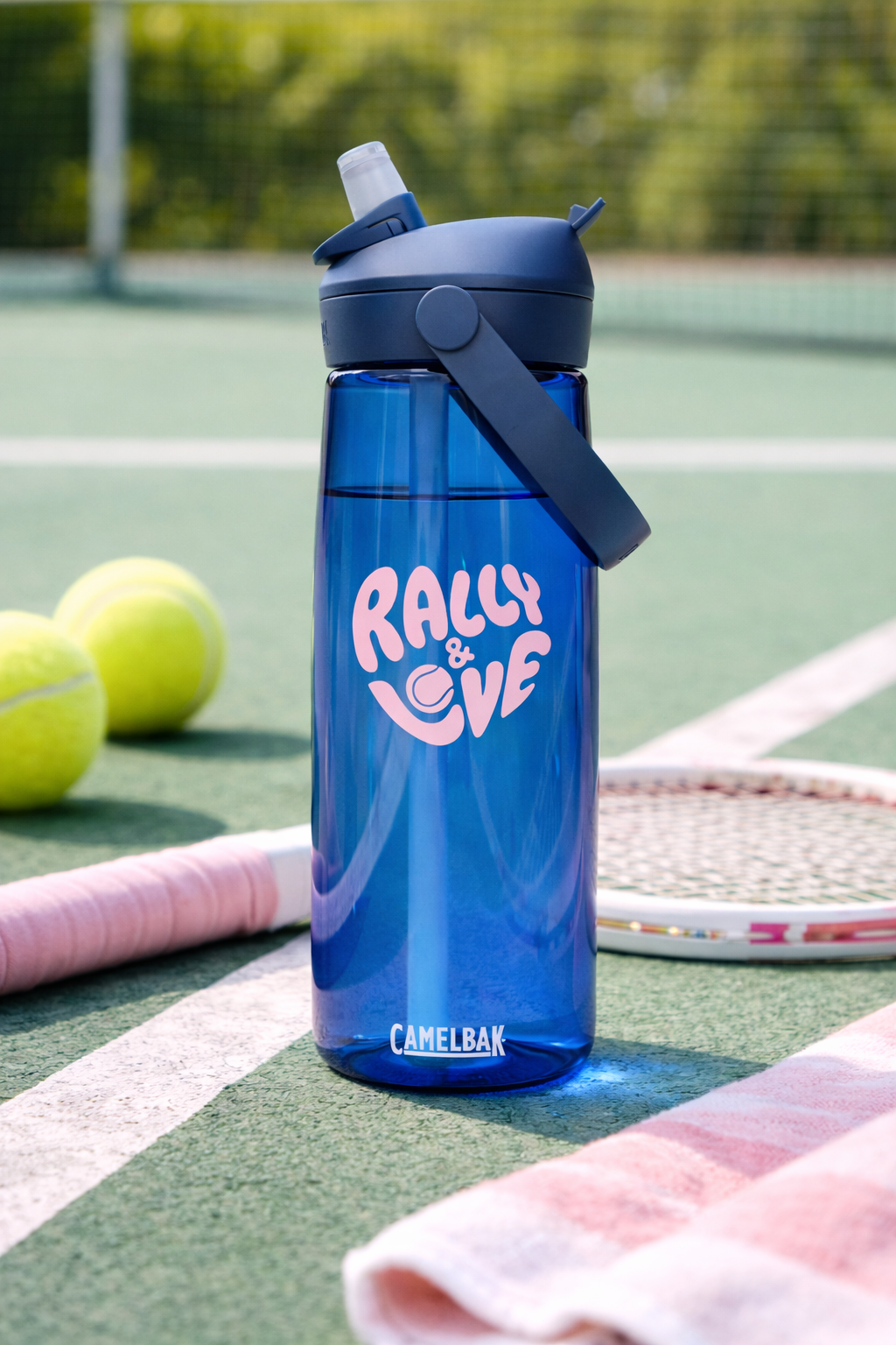 25oz Flip Straw Bottle - Pink "Rally & Love" logo