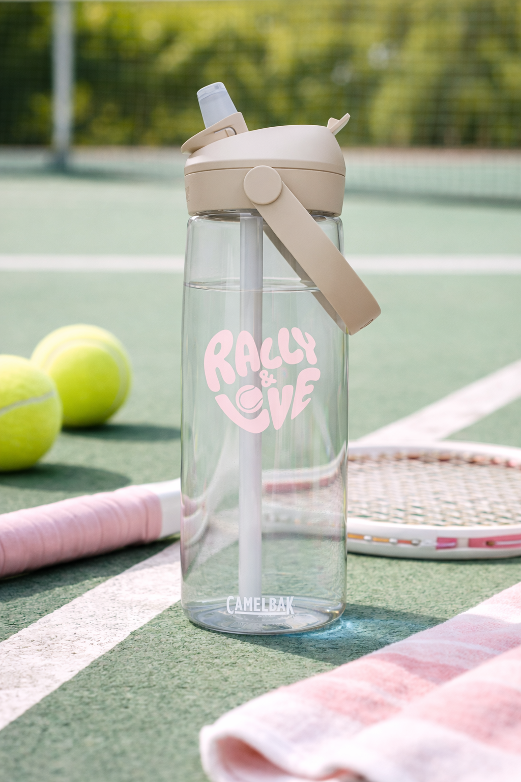 25oz Flip Straw Bottle - Pink "Rally & Love" logo