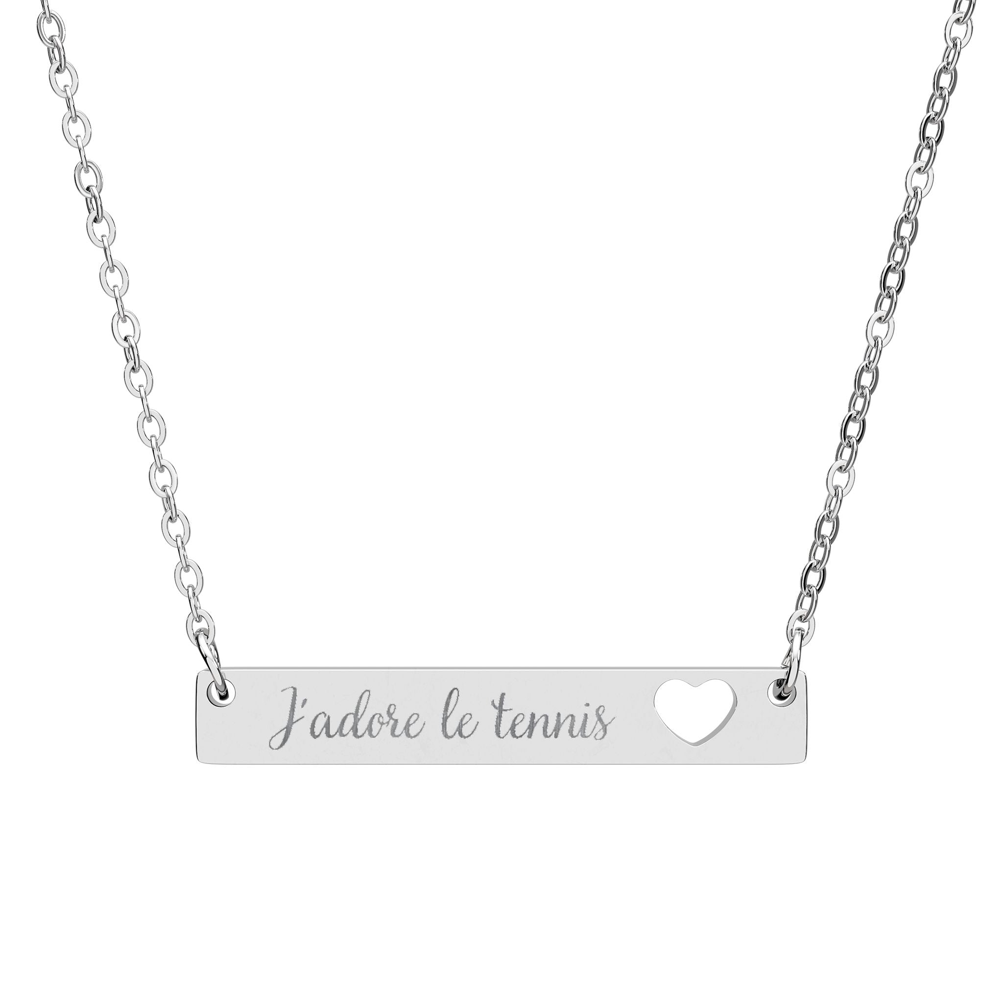 Engraved Cutout Heart Bar Necklace — J'adore le tennis/heart cutout