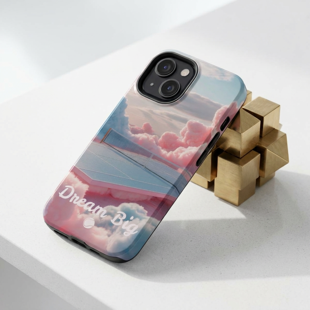 Tennis Impact-Resistant Phone Case — 'Dream Big' Pastel Cloud Tennis Court