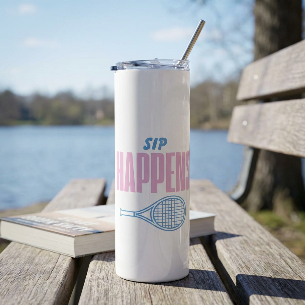 Stainless Steel Tumbler 20oz - 'Sip Happens' Tennis Tumbler