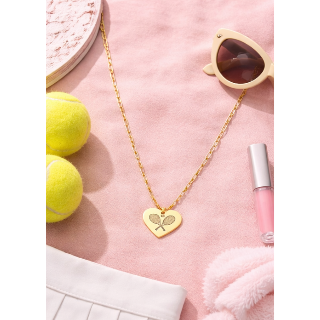 Paperclip Heart Necklace — Engraved Tennis Racket Charm
