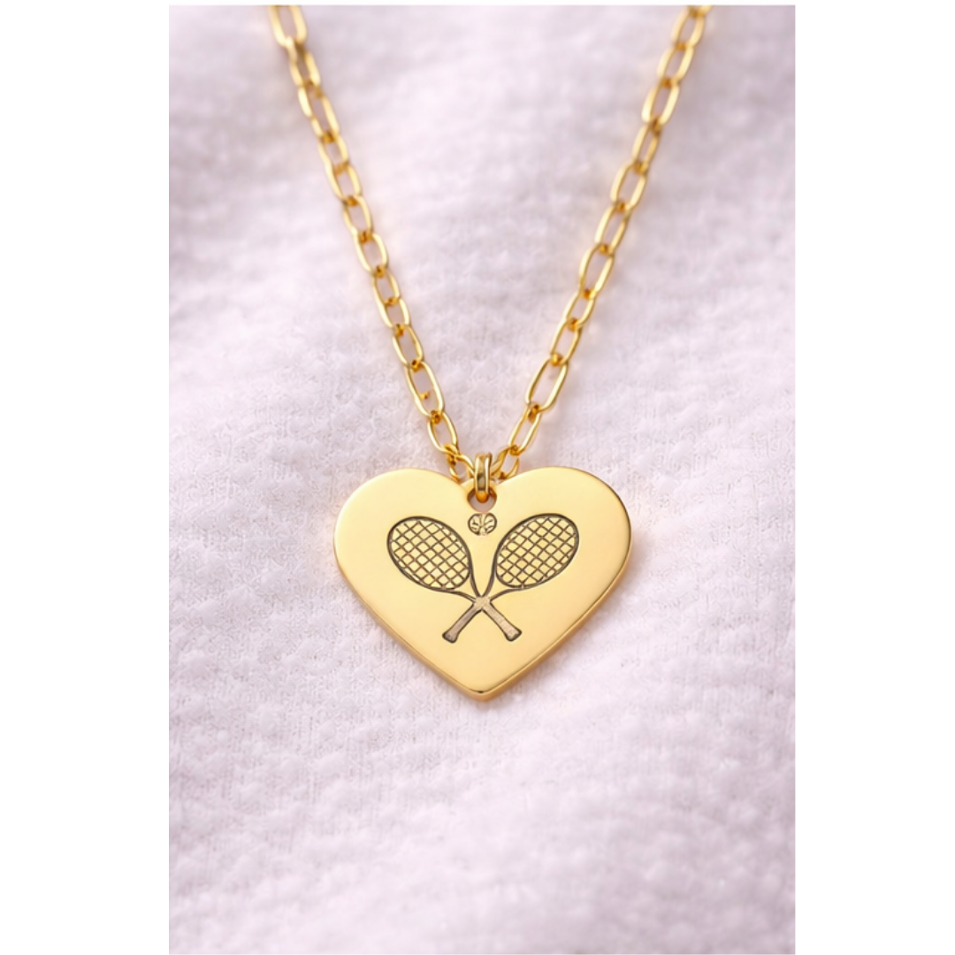 Paperclip Heart Necklace — Engraved Tennis Racket Charm