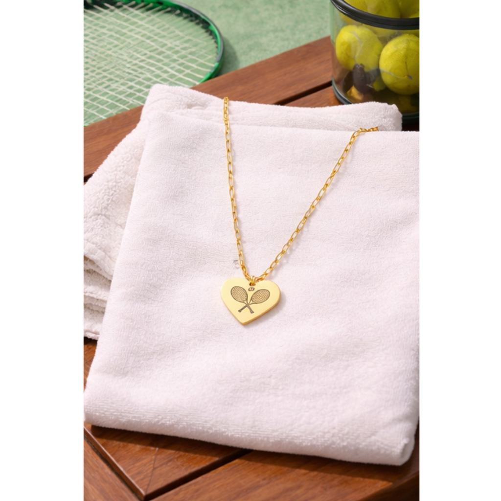 Paperclip Heart Necklace — Engraved Tennis Racket Charm